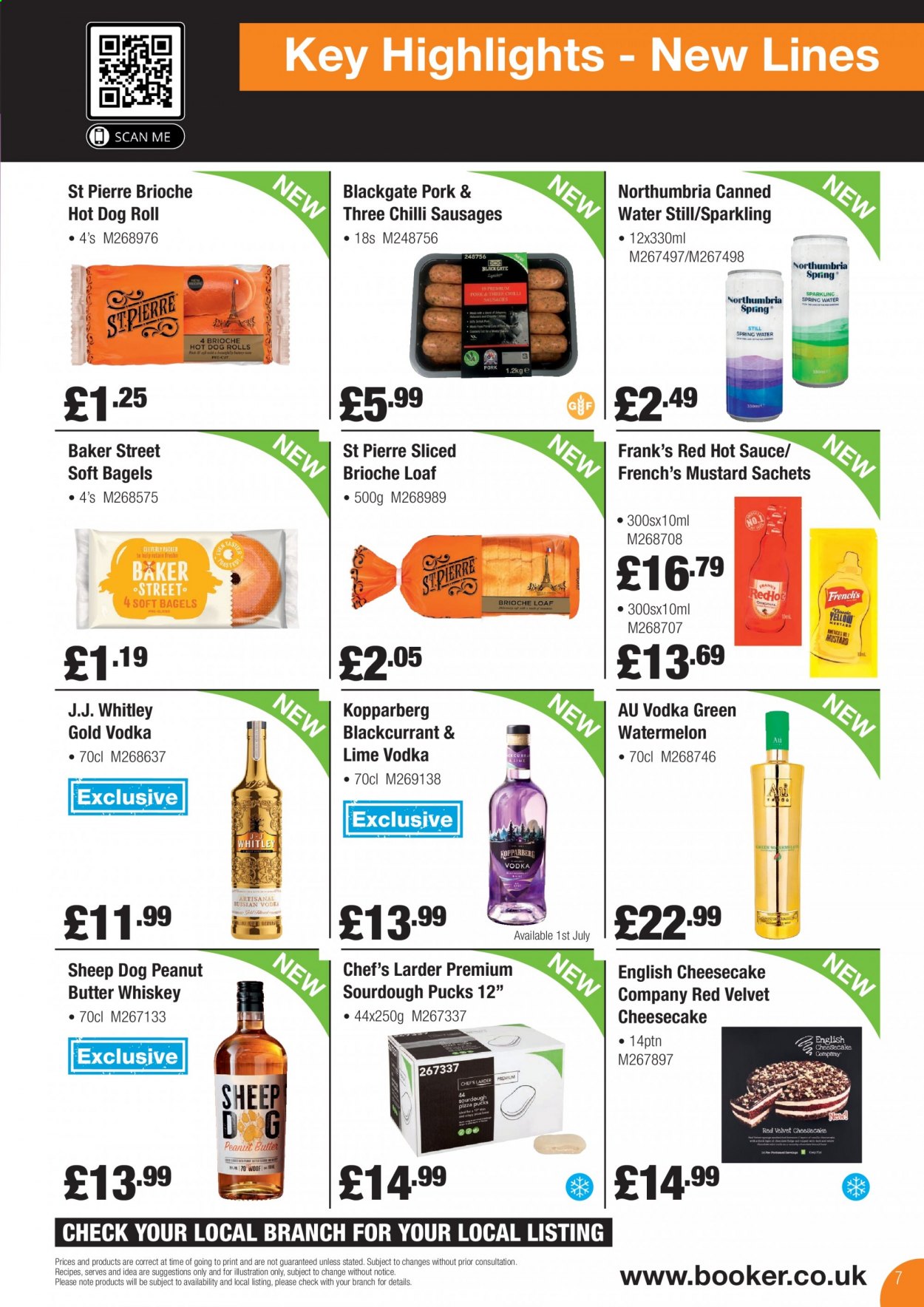 Makro offer  - 17.8.2021 - 31.8.2021 - Sales products - Kopparberg, watermelon, brioche, bagels, cheesecake, sauce, sausage, hot sauce, mustard, peanut butter, vodka, whiskey, whisky. Page 7.