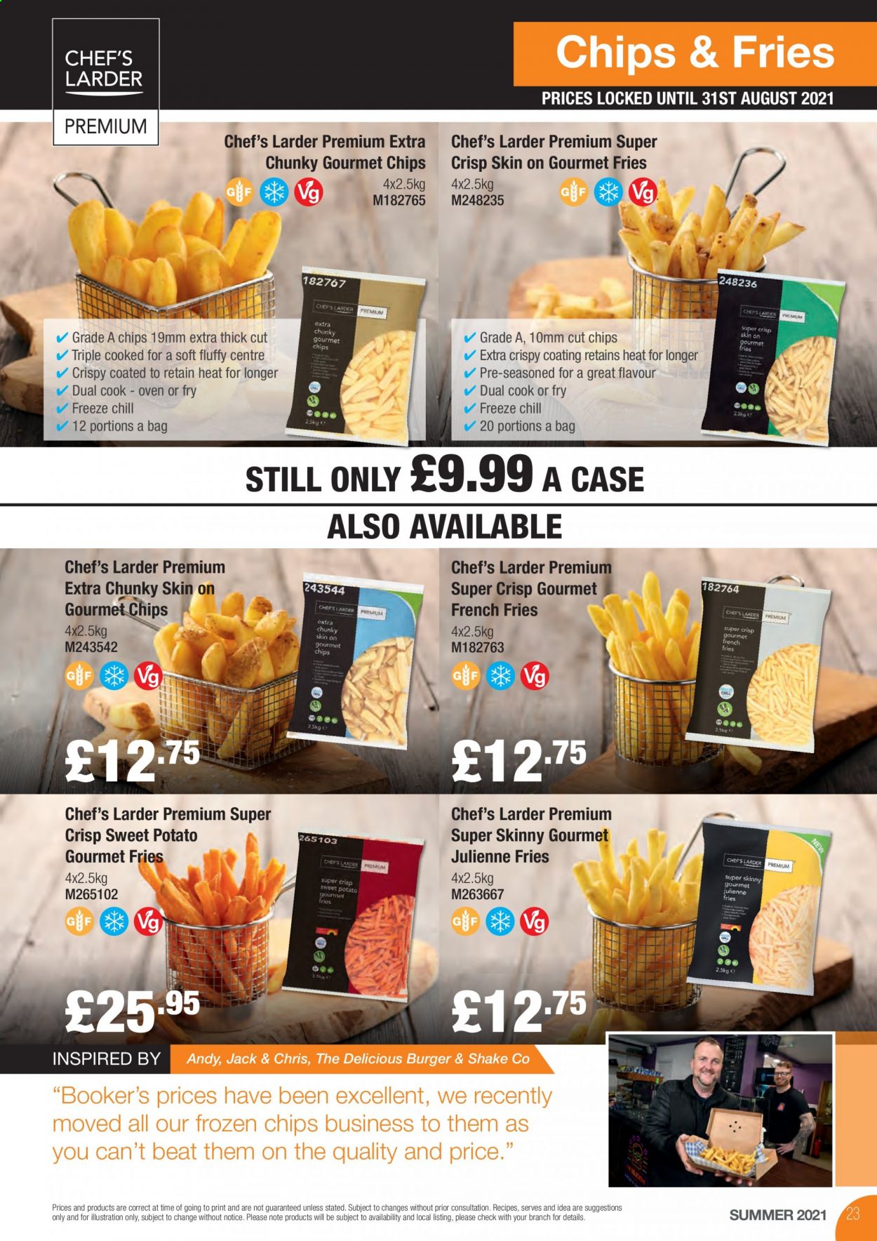 Makro offer  - 17.8.2021 - 31.8.2021 - Sales products - sweet potato, hamburger, shakes, french fries, frozen chips, potato fries, bag. Page 23.