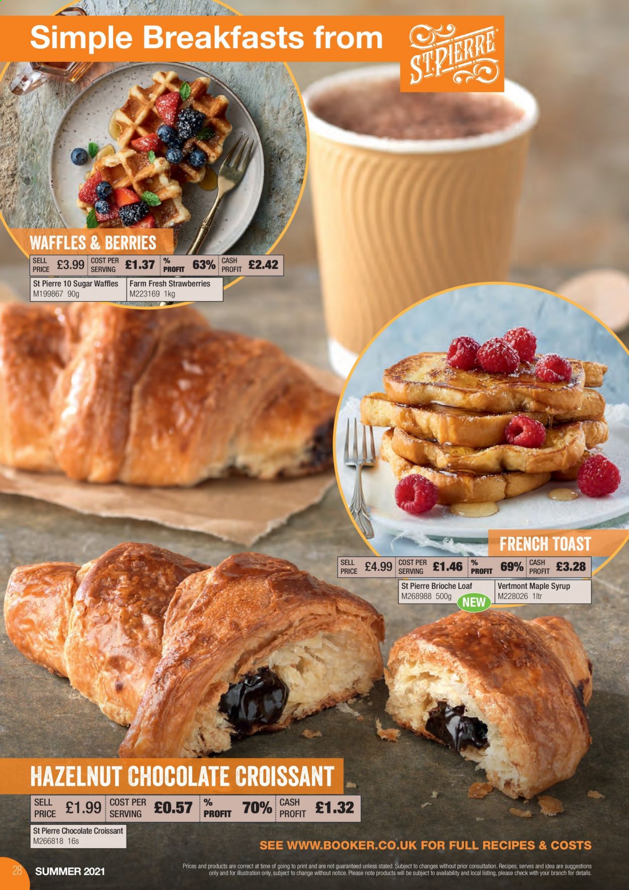 Makro offer  - 17.8.2021 - 31.8.2021 - Sales products - strawberries, brioche, croissant, waffles, chocolate, sugar, maple syrup, syrup. Page 28.