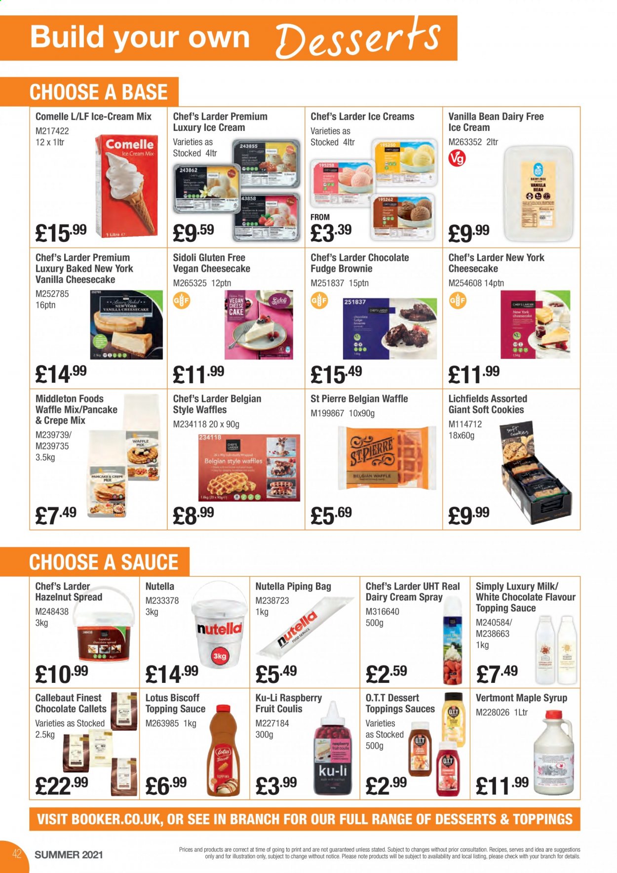 Makro offer  - 17.8.2021 - 31.8.2021 - Sales products - waffles, brownies, pancake, milk, real dairy cream, dairy free ice cream, ice cream, Fudge, Nutella, white chocolate, cookies, topping, maple syrup, syrup, hazelnut spread, Lotus, bag. Page 42.
