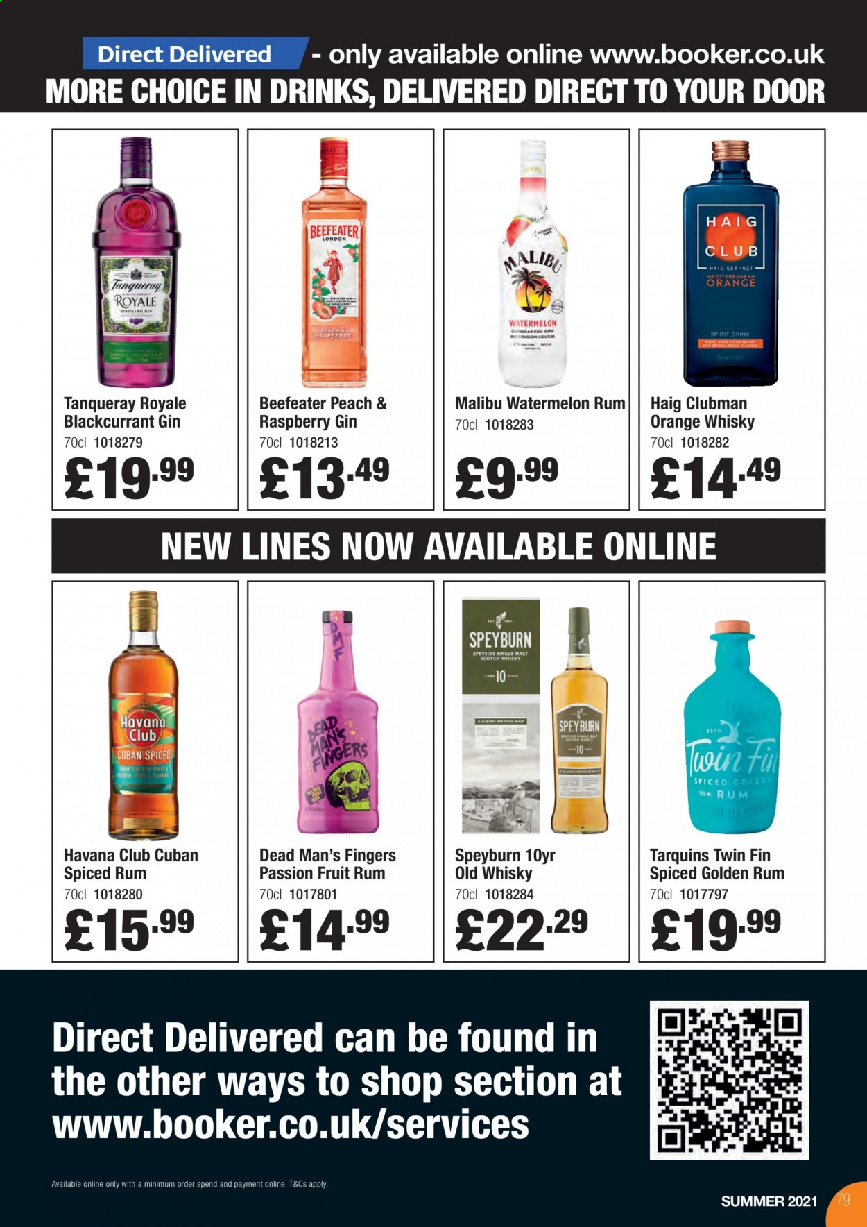 Makro offer  - 17.8.2021 - 31.8.2021 - Sales products - watermelon, orange, malt, spiced rum, Beefeater, scotch whisky, Malibu, rum, whisky, gin. Page 79.