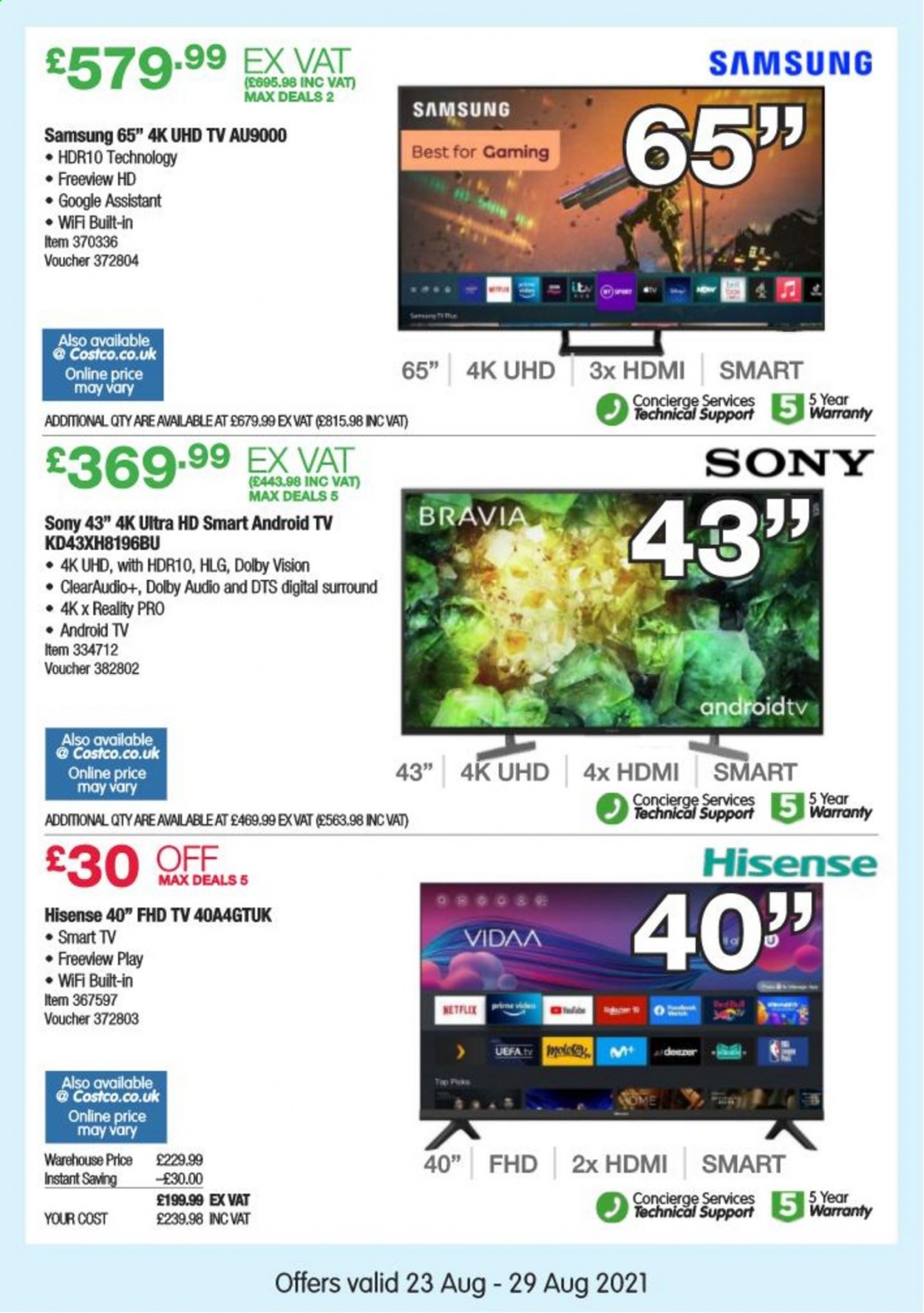 thumbnail - Costco offer  - 23/08/2021 - 29/08/2021 - Sales products - Samsung, Sony, Hisense. Page 3.