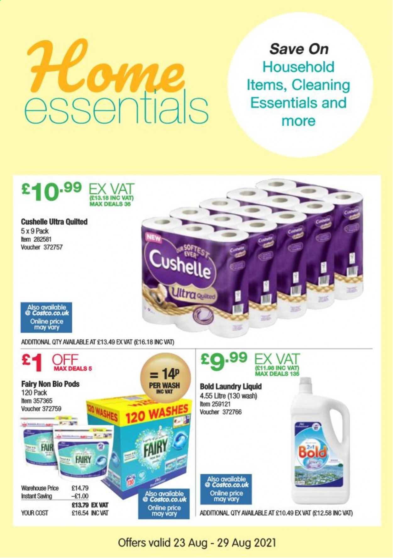 thumbnail - Costco offer  - 23/08/2021 - 29/08/2021 - Sales products - Cushelle, Fairy, laundry detergent. Page 4.