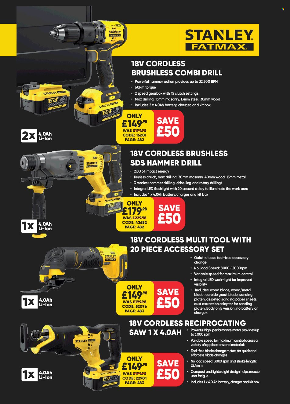 thumbnail - Toolstation offer  - Sales products - Stanley, drill, saw, reciprocating saw. Page 2.