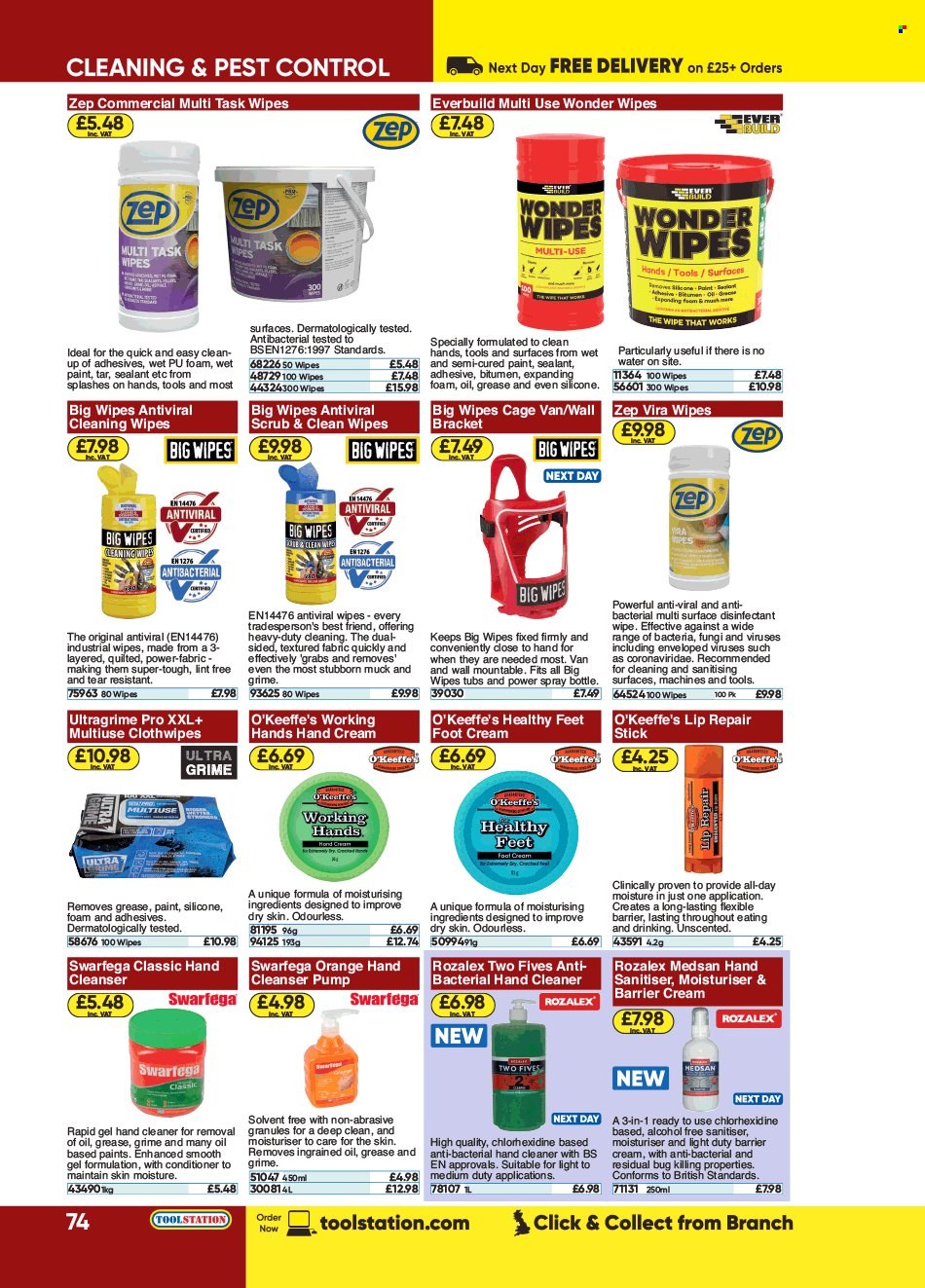 thumbnail - Toolstation offer  - Sales products - adhesive, cleansing wipes, cleaner. Page 74.