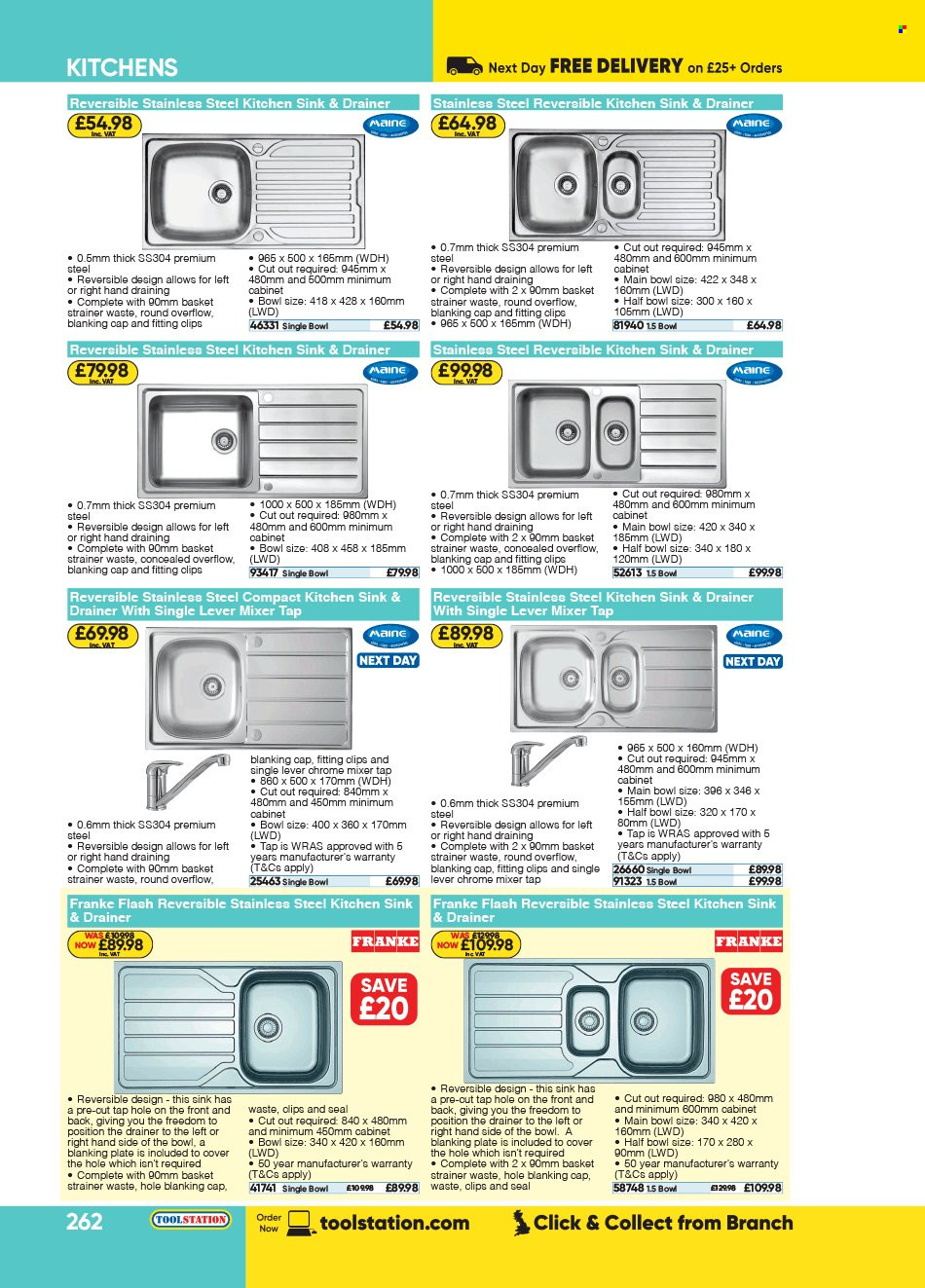 thumbnail - Toolstation offer  - Sales products - mixer tap, sink, basket, cabinet. Page 262.