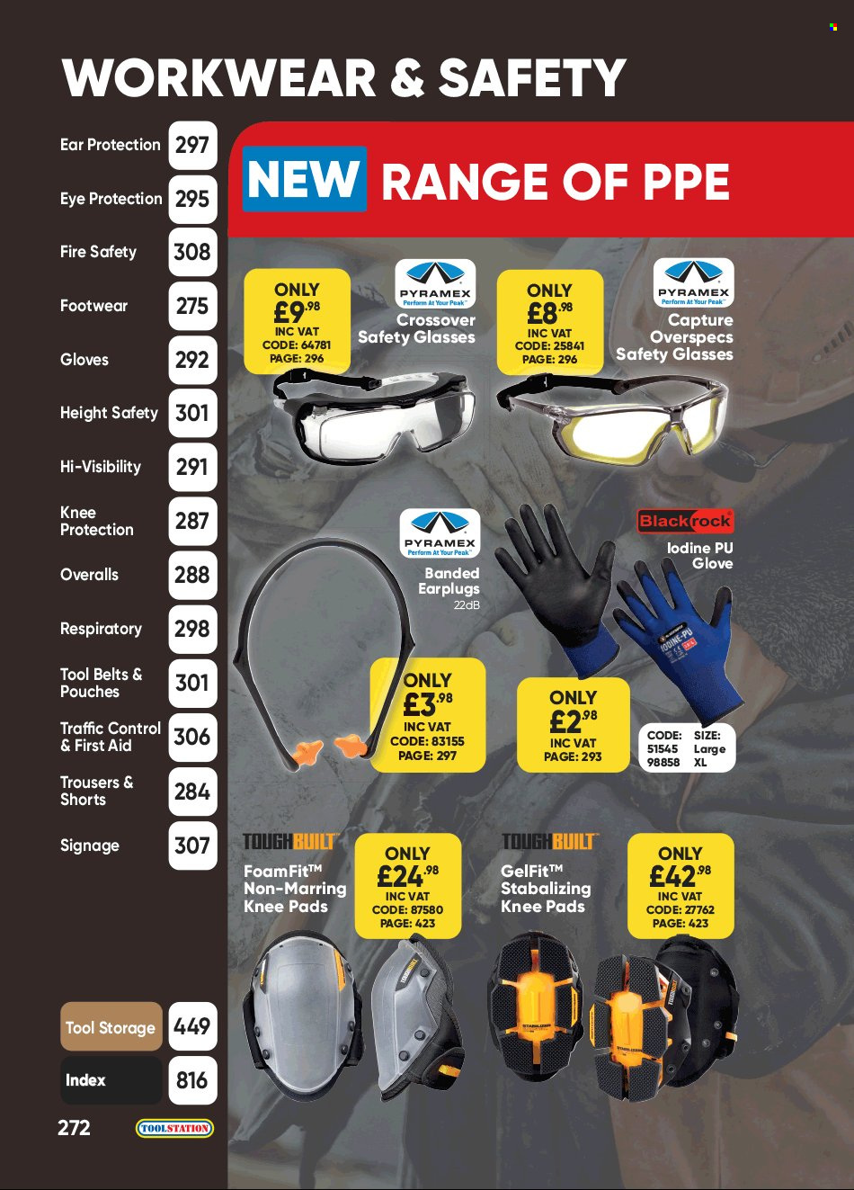 thumbnail - Toolstation offer  - Sales products - gloves, knee pads, safety glasses, tool belt. Page 272.