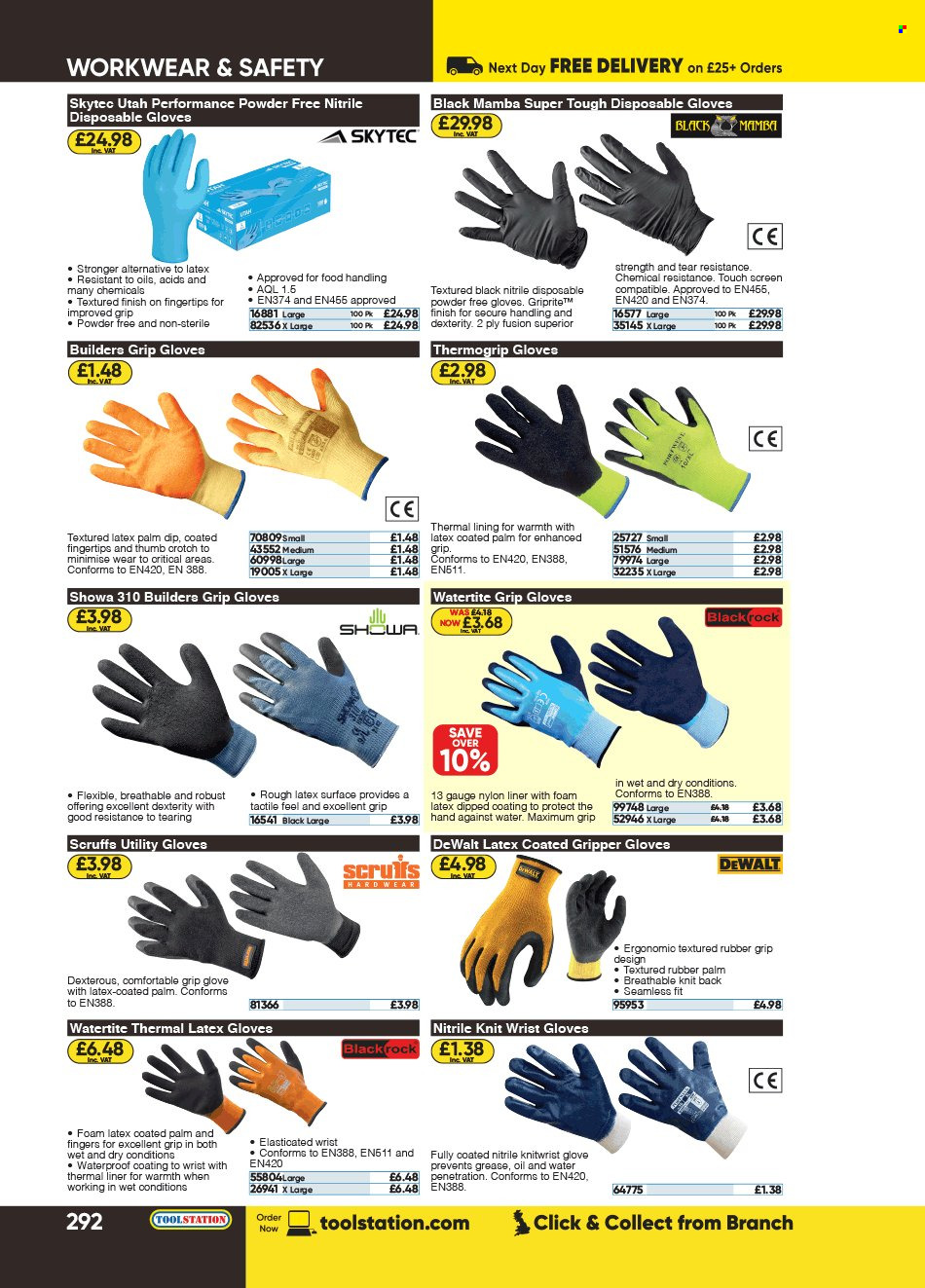 thumbnail - Toolstation offer  - Sales products - DeWALT, gloves, work gloves. Page 292.