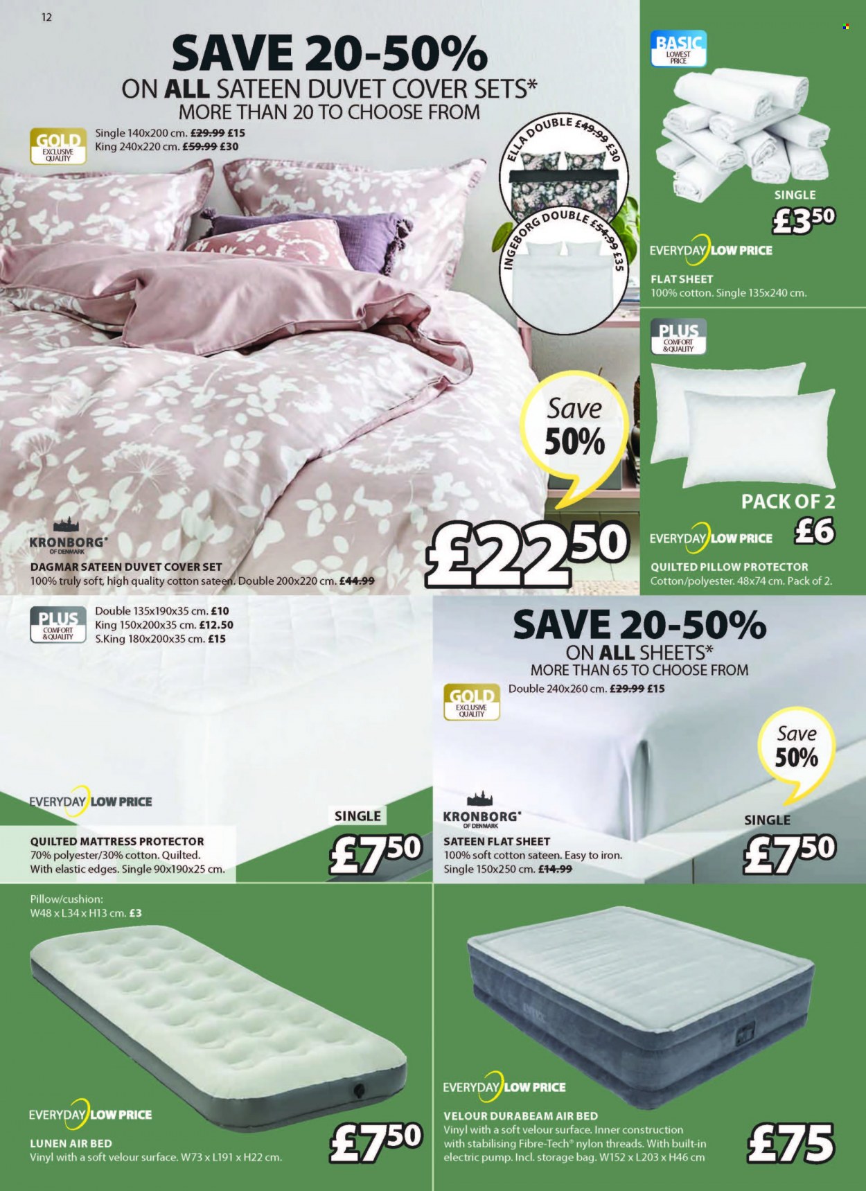 thumbnail - JYSK offer  - 09/09/2021 - 22/09/2021 - Sales products - bed, mattress, mattress protector, cushion, Kronborg, duvet, pillow, quilt cover set. Page 12.