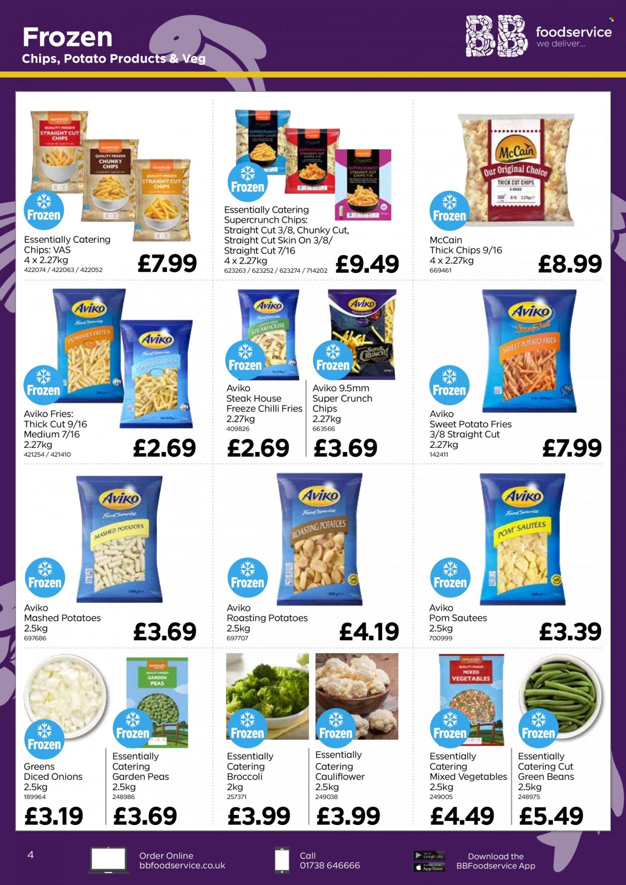 thumbnail - Bestway offer  - 10/09/2021 - 04/11/2021 - Sales products - beans, broccoli, green beans, sweet potato, peas, onion, steak, mashed potatoes, mixed vegetables, McCain, frozen chips, sweet potato fries. Page 4.