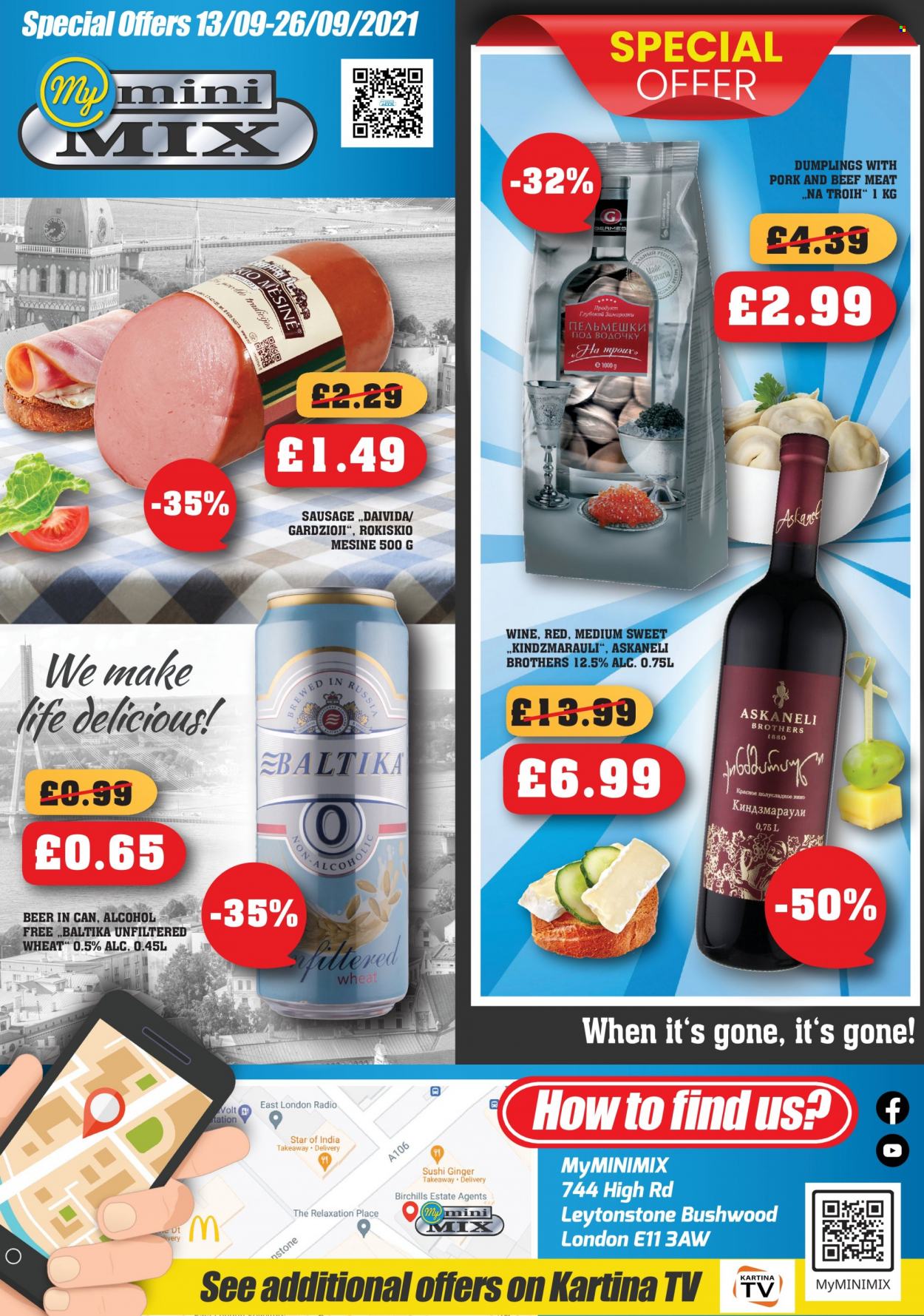thumbnail - MyMINIMIX offer  - 13/09/2021 - 26/09/2021 - Sales products - beer, ginger, beef meat, dumplings, sausage, wine, BROTHERS. Page 1.