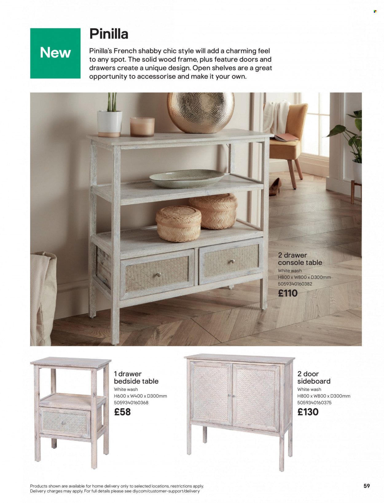 thumbnail - B&Q offer  - Sales products - table, sideboard, shelves, bedside table. Page 59.