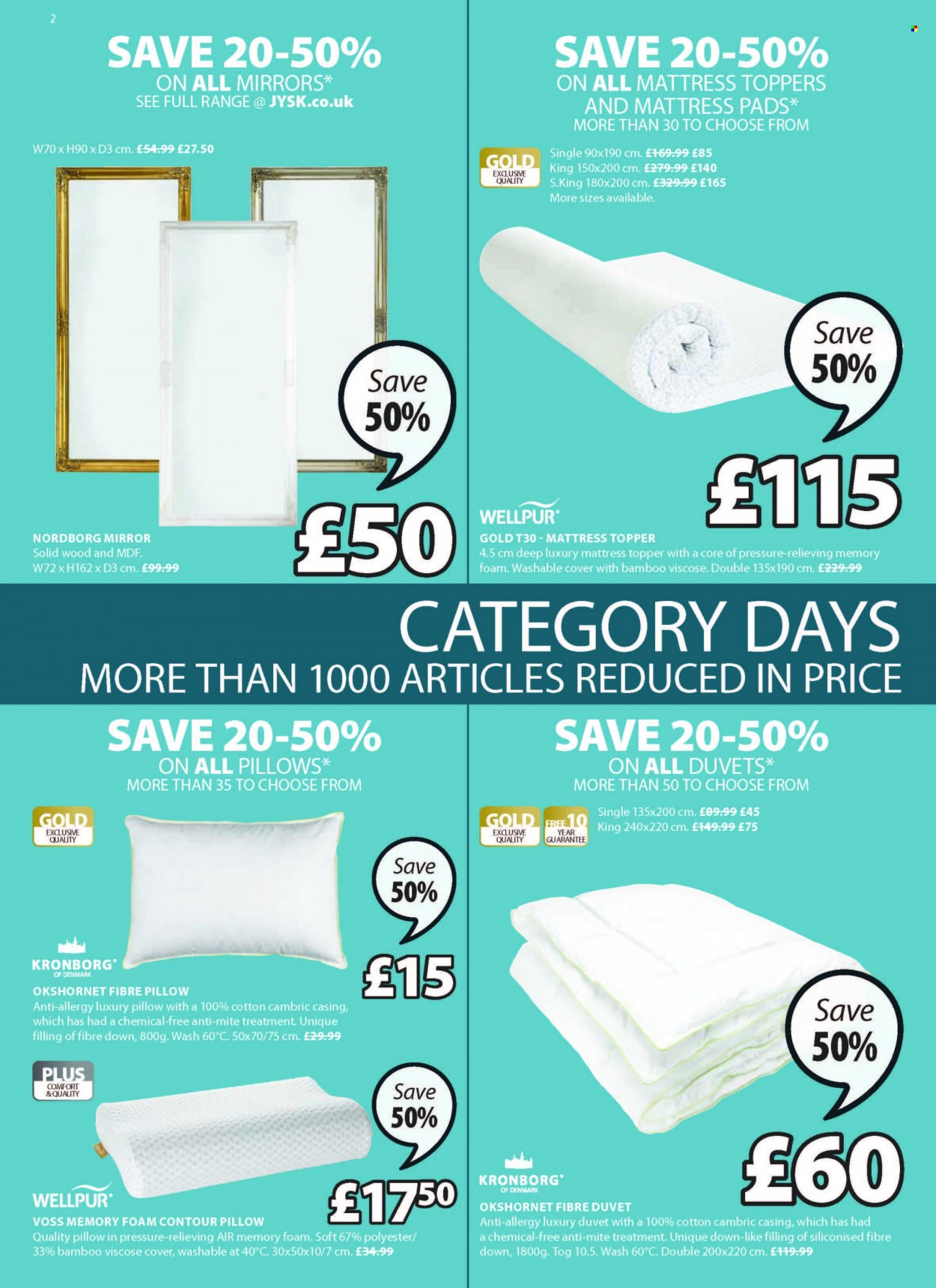 thumbnail - JYSK offer  - 16/09/2021 - 29/09/2021 - Sales products - mattress protector, mirror, Kronborg, duvet, topper, pillow. Page 2.