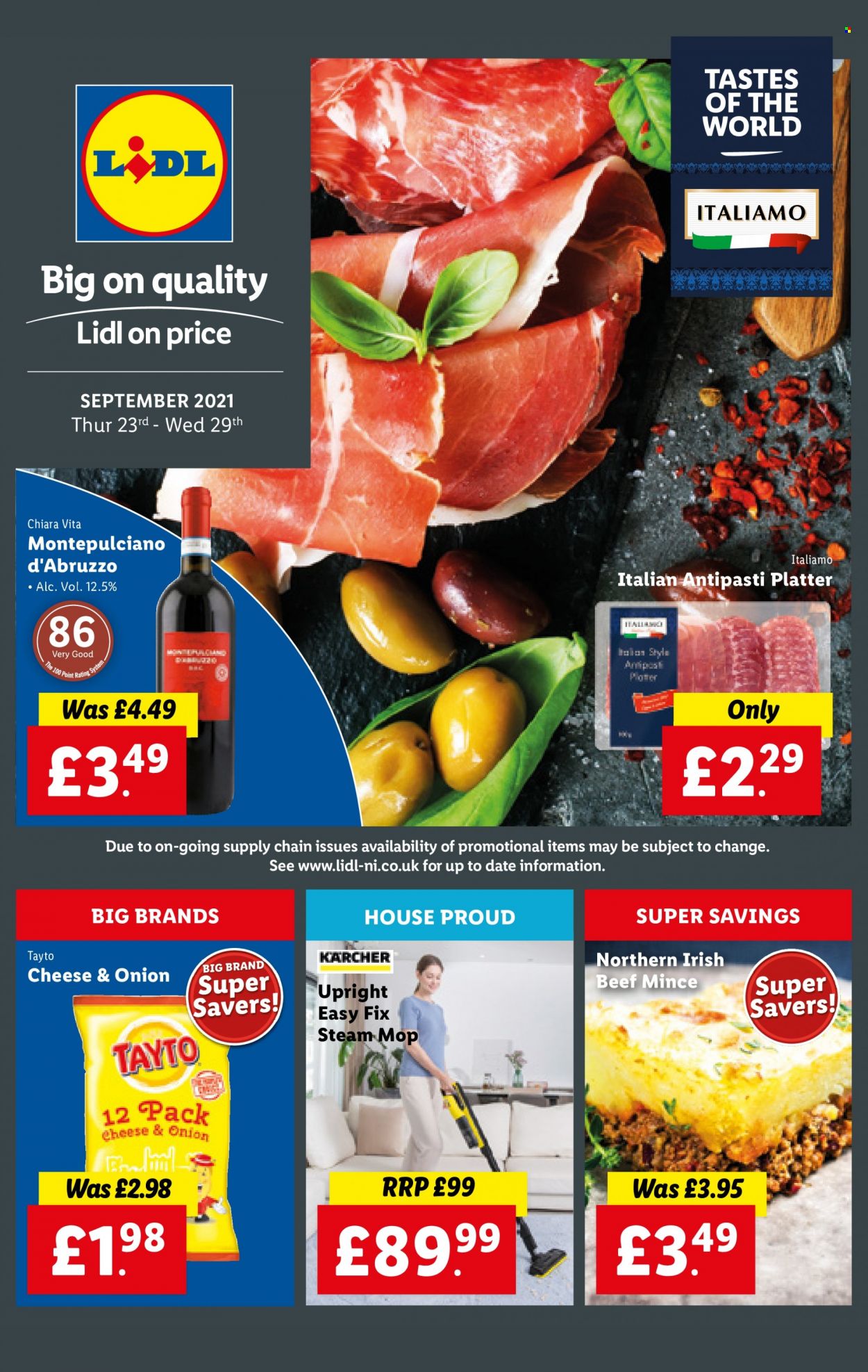 thumbnail - Lidl offer  - 23/09/2021 - 29/09/2021 - Sales products - beef meat, ground beef, Tayto, mop, steam cleaner, Kärcher. Page 1.