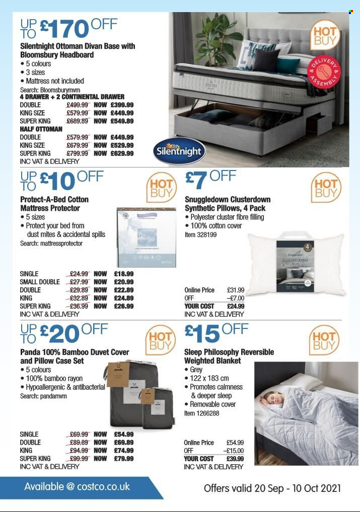 thumbnail - Costco offer  - 20/09/2021 - 10/10/2021 - Sales products - ottoman, bed, headboard, mattress, mattress protector, blanket, duvet, pillow, Protect-A-Bed, weighted blanket, panda. Page 24.