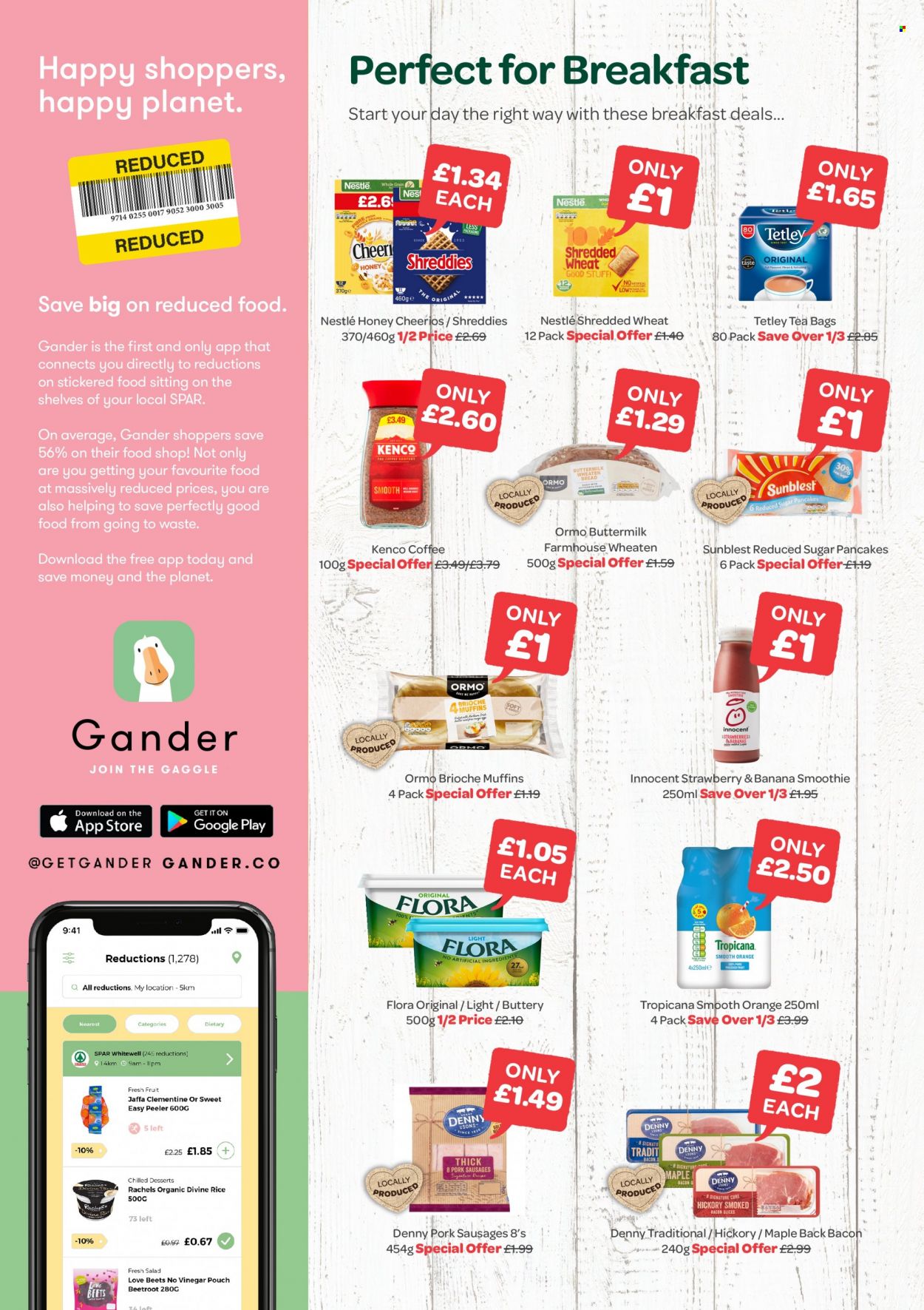 thumbnail - SPAR offer  - 20/09/2021 - 10/10/2021 - Sales products - salad, beetroot, oranges, brioche, muffin, pancakes, bacon, sausage, Flora, Nestlé, Cheerios, rice, vinegar, honey, smoothie, tea bags, coffee, peeler. Page 2.