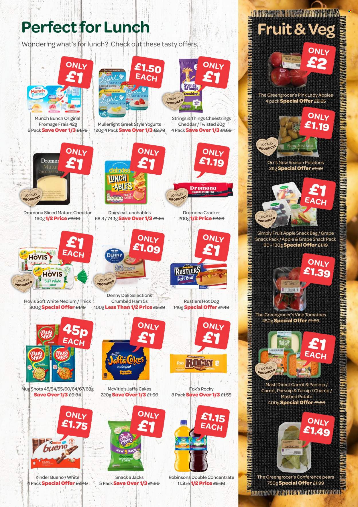 thumbnail - SPAR offer  - 20/09/2021 - 10/10/2021 - Sales products - potatoes, pears, Pink Lady, cake, hot dog, Lunchables, ham, string cheese, cheddar, cheese, crackers, Kinder Bueno, mug. Page 3.