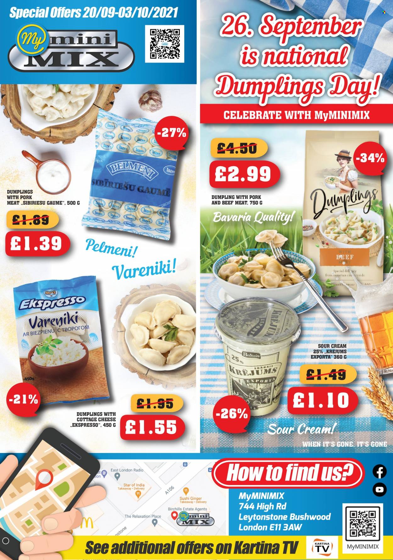 thumbnail - MyMINIMIX offer  - 20/09/2021 - 03/10/2021 - Sales products - ginger, beef meat, pork meat, dumplings, cottage cheese, cheese, sour cream. Page 1.