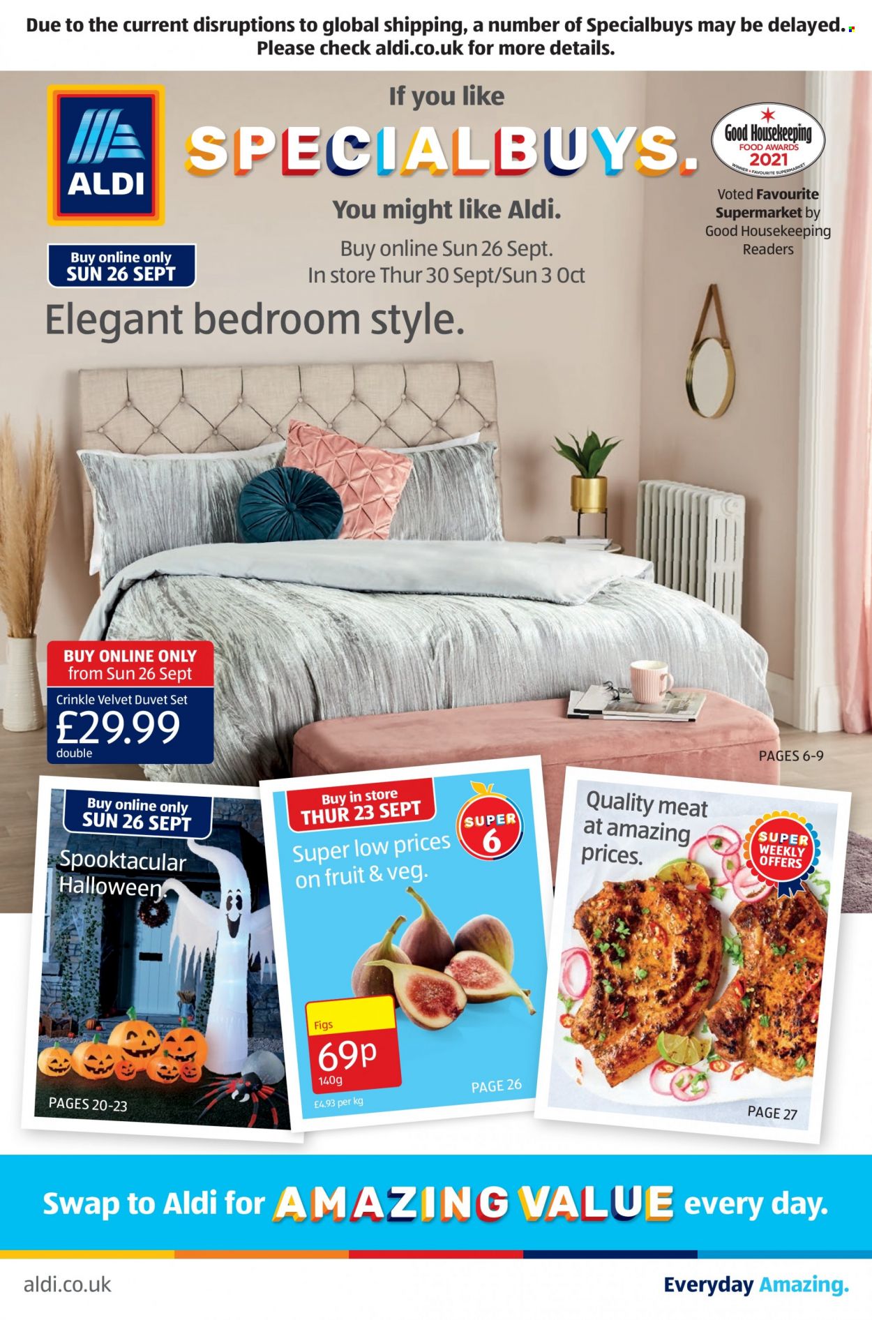 thumbnail - Aldi offer  - 26/09/2021 - 03/10/2021 - Sales products - figs, duvet. Page 1.