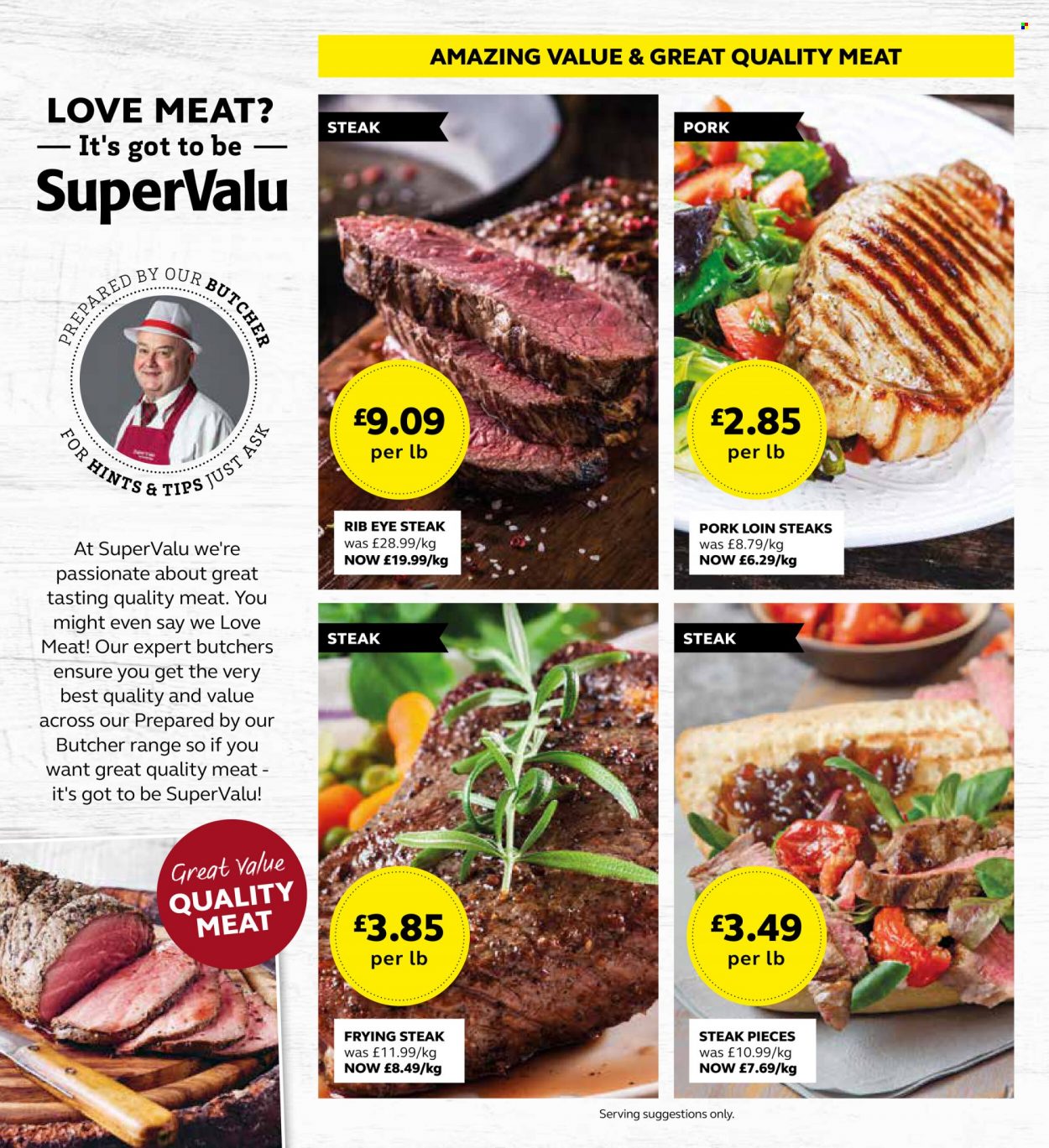 thumbnail - SuperValu offer  - 27/09/2021 - 16/10/2021 - Sales products - beef meat, steak, ribeye steak, pork loin, pork meat. Page 4.