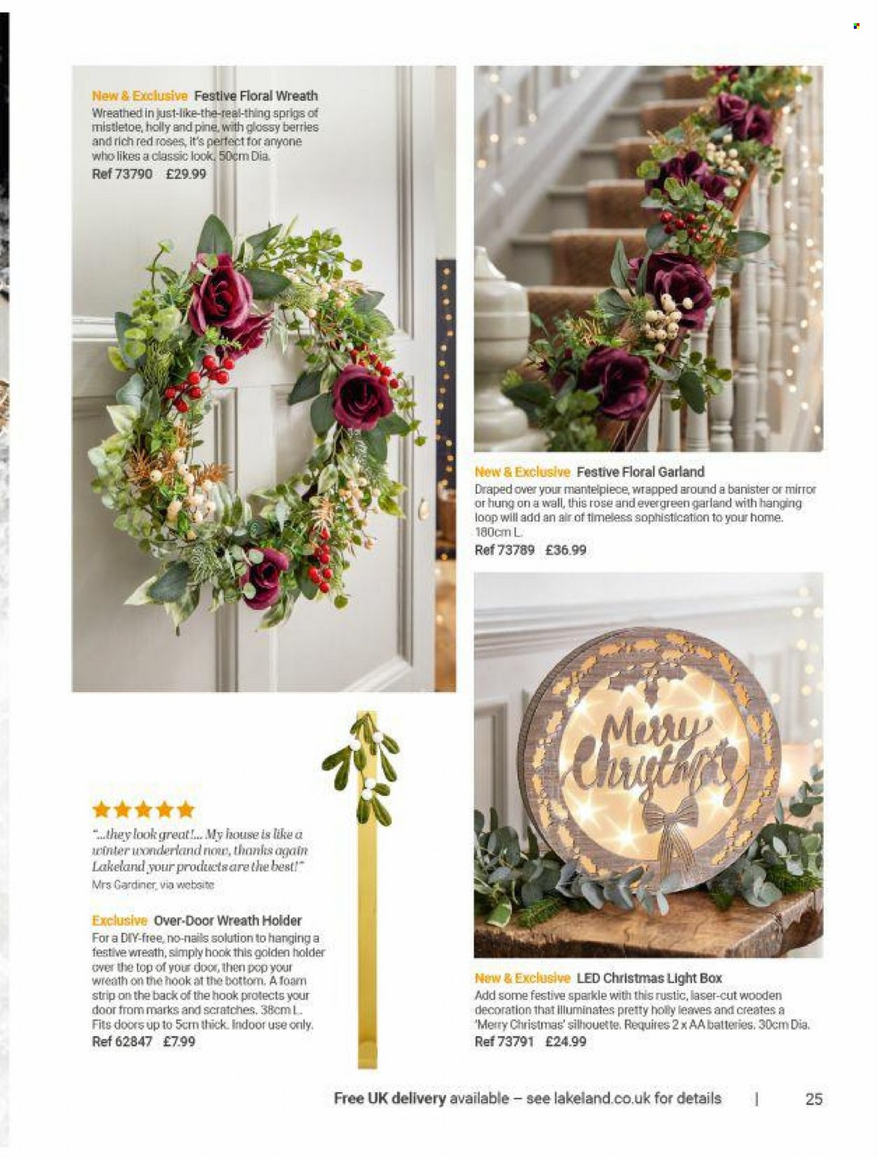 thumbnail - Lakeland offer  - Sales products - hook, mirror, wreath, garland, christmas lights. Page 25.