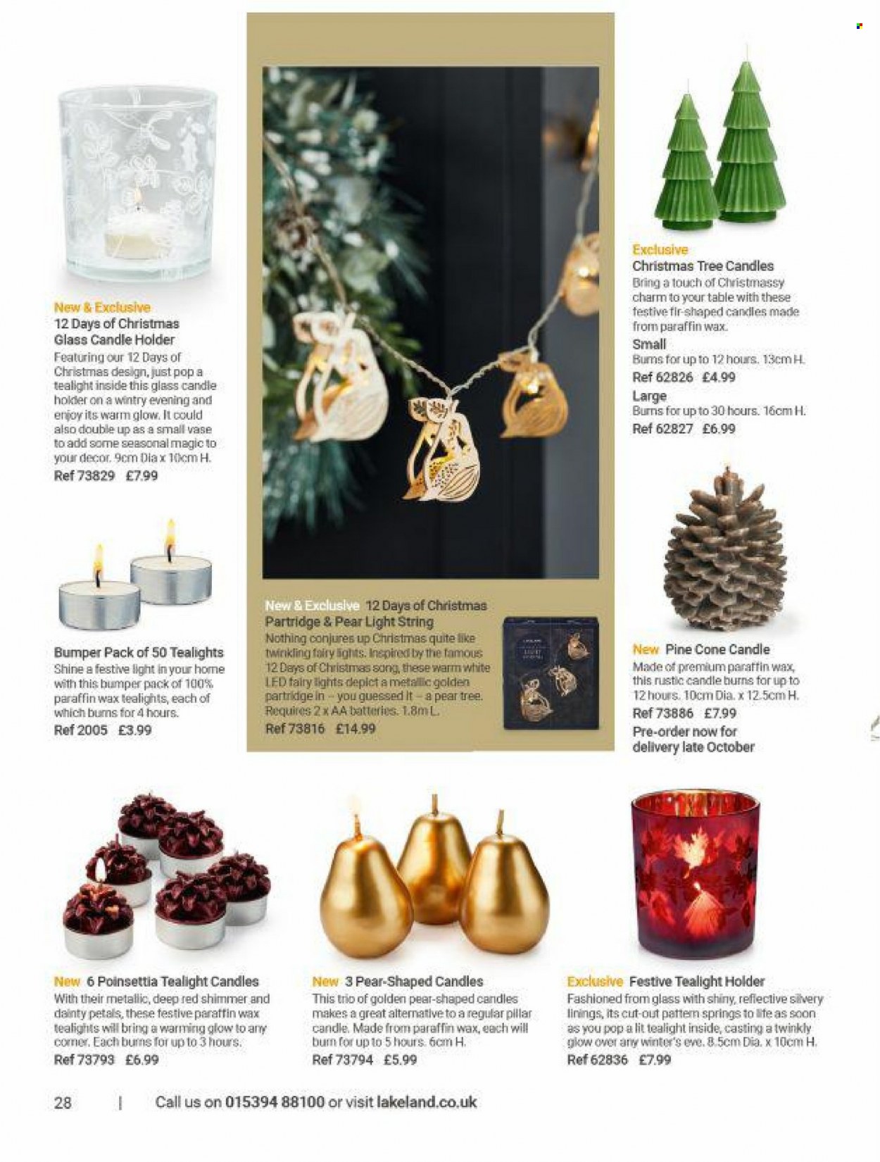 thumbnail - Lakeland offer  - Sales products - Fairy, holder, candle holder, candle, tealight, aa batteries, christmas tree, glass candle, tealight holder, vase. Page 30.