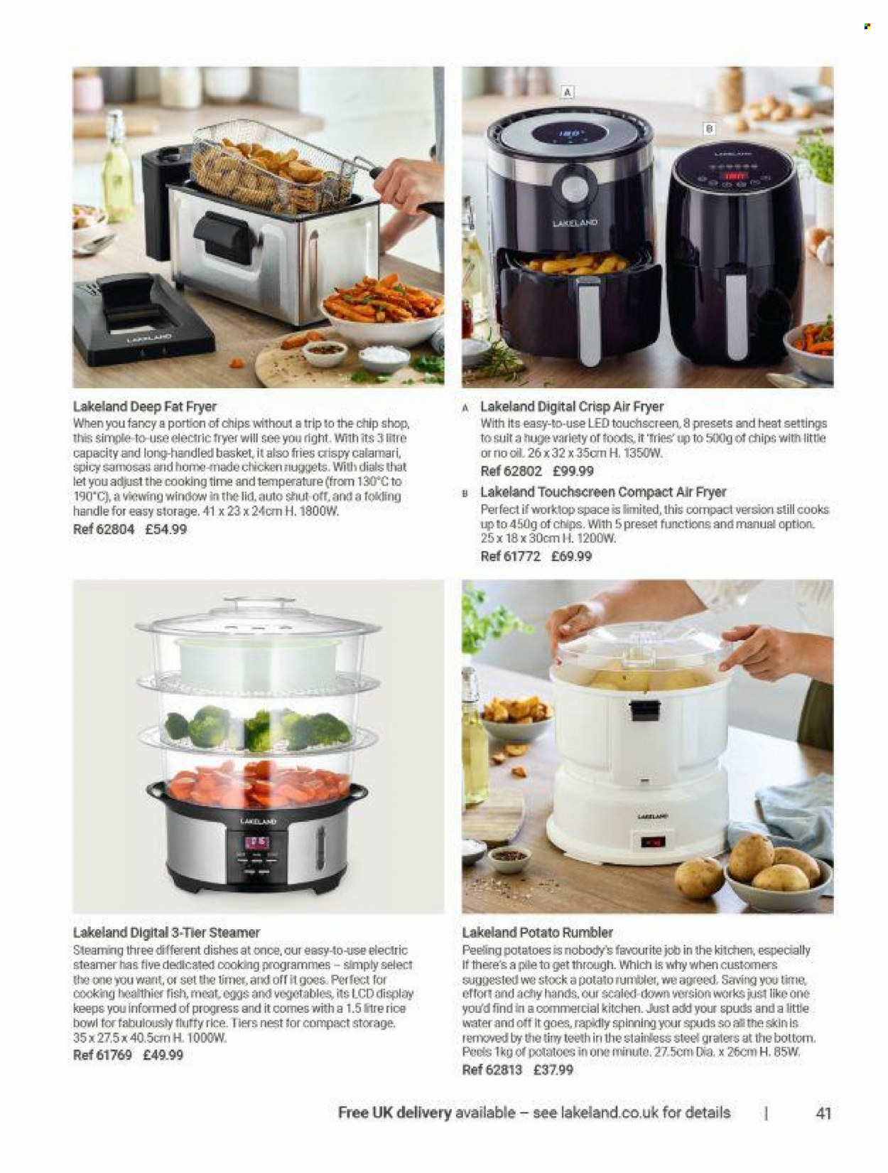 thumbnail - Lakeland offer  - Sales products - basket, lid, bowl, deep fryer, air fryer. Page 41.