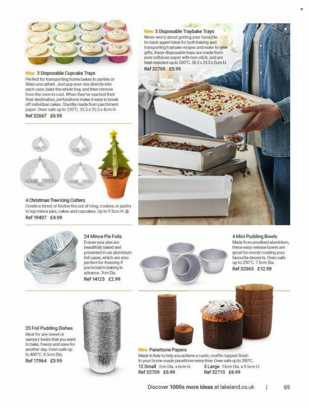 thumbnail - Lakeland offer  - Sales products - cupcake, muffin, panettone, cake, pie, cookies, tray, aluminium foil, paper, christmas tree. Page 71.