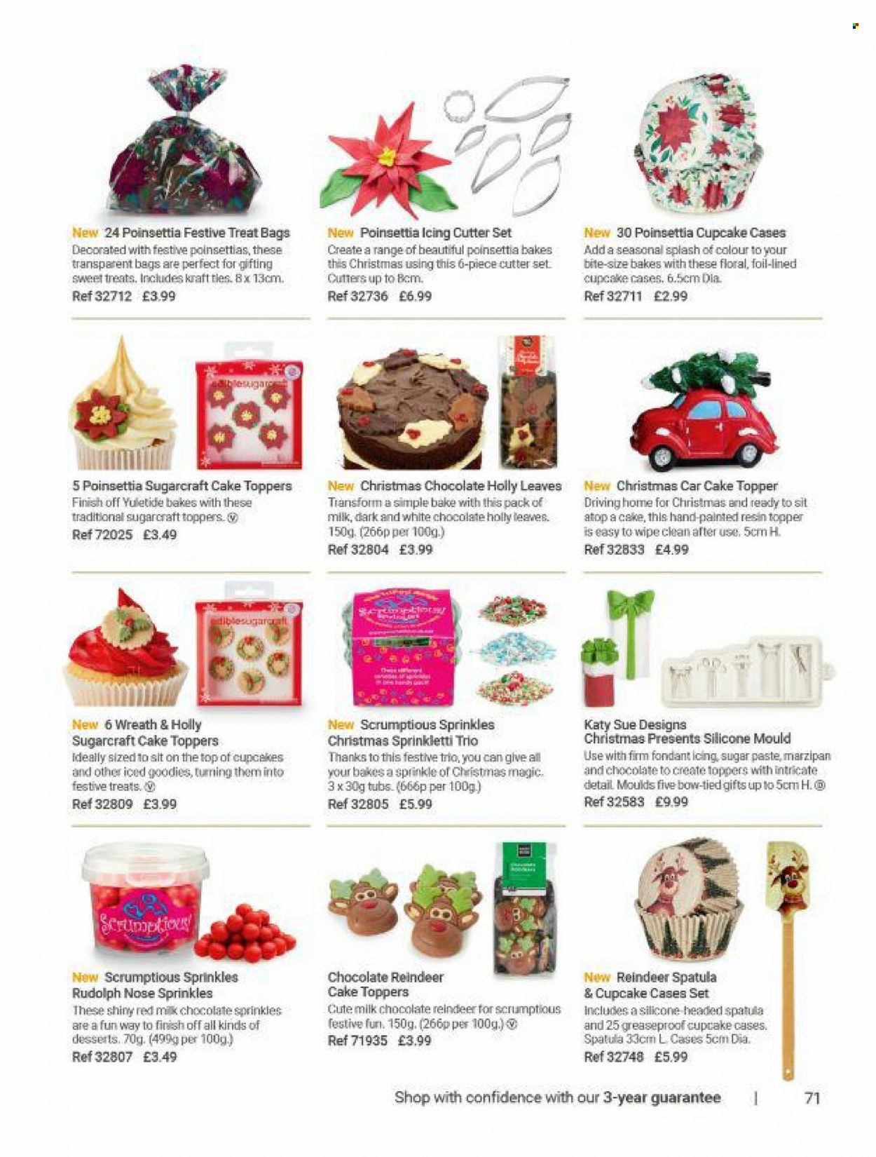 thumbnail - Lakeland offer  - Sales products - cupcake, milk chocolate, marzipan, sugar, spatula, bag, deco strips, cutter, topper, reindeer, wreath. Page 72.