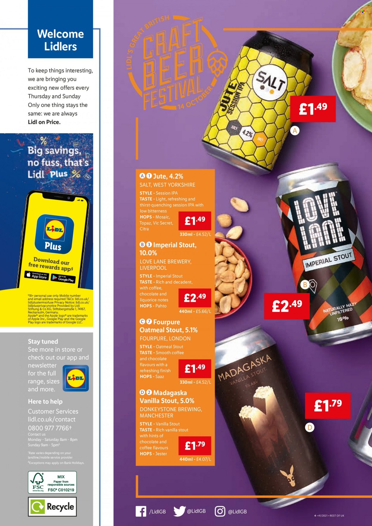 thumbnail - Lidl offer  - 14/10/2021 - 20/10/2021 - Sales products - beer, IPA, oatmeal, salt. Page 4.