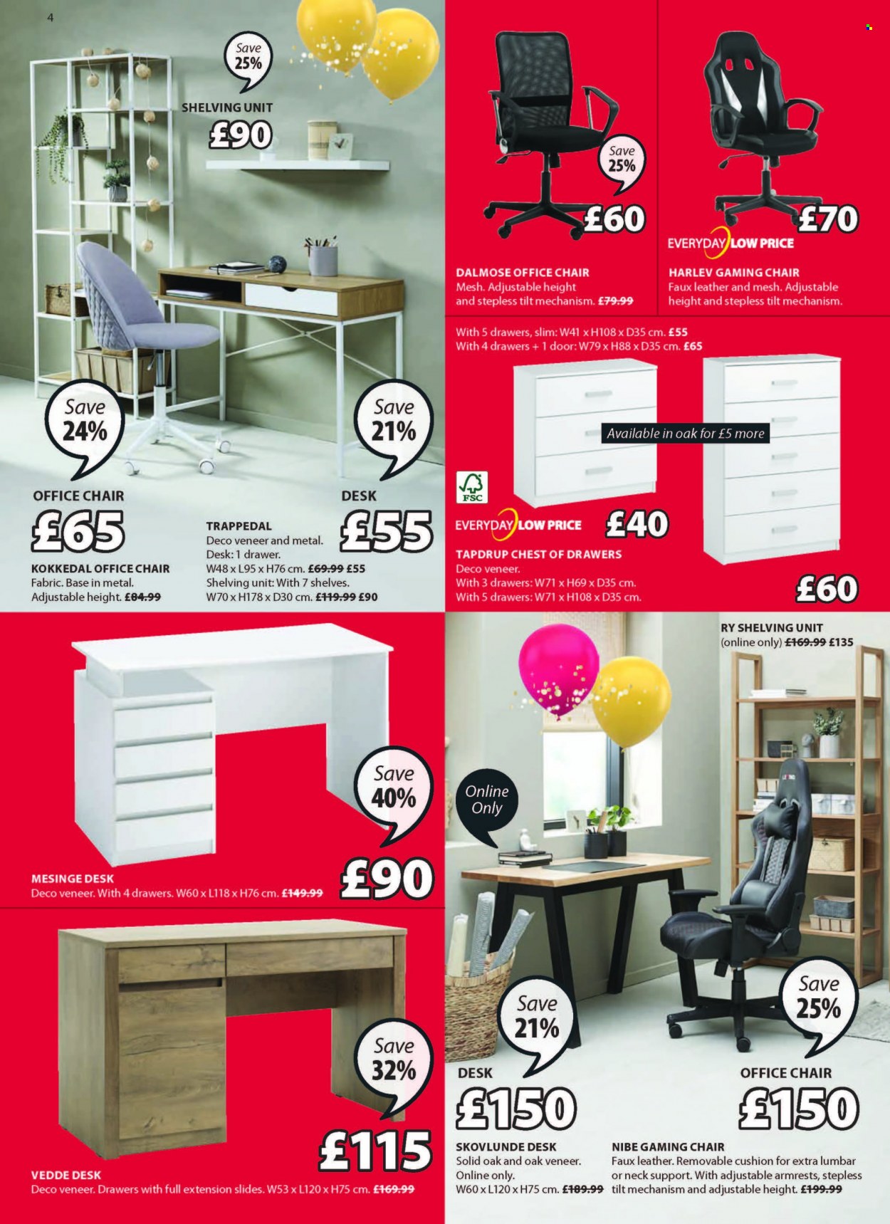 thumbnail - JYSK offer  - 07/10/2021 - 20/10/2021 - Sales products - chair, chest of drawers, shelves, shelf unit, office chair, cushion, door. Page 4.
