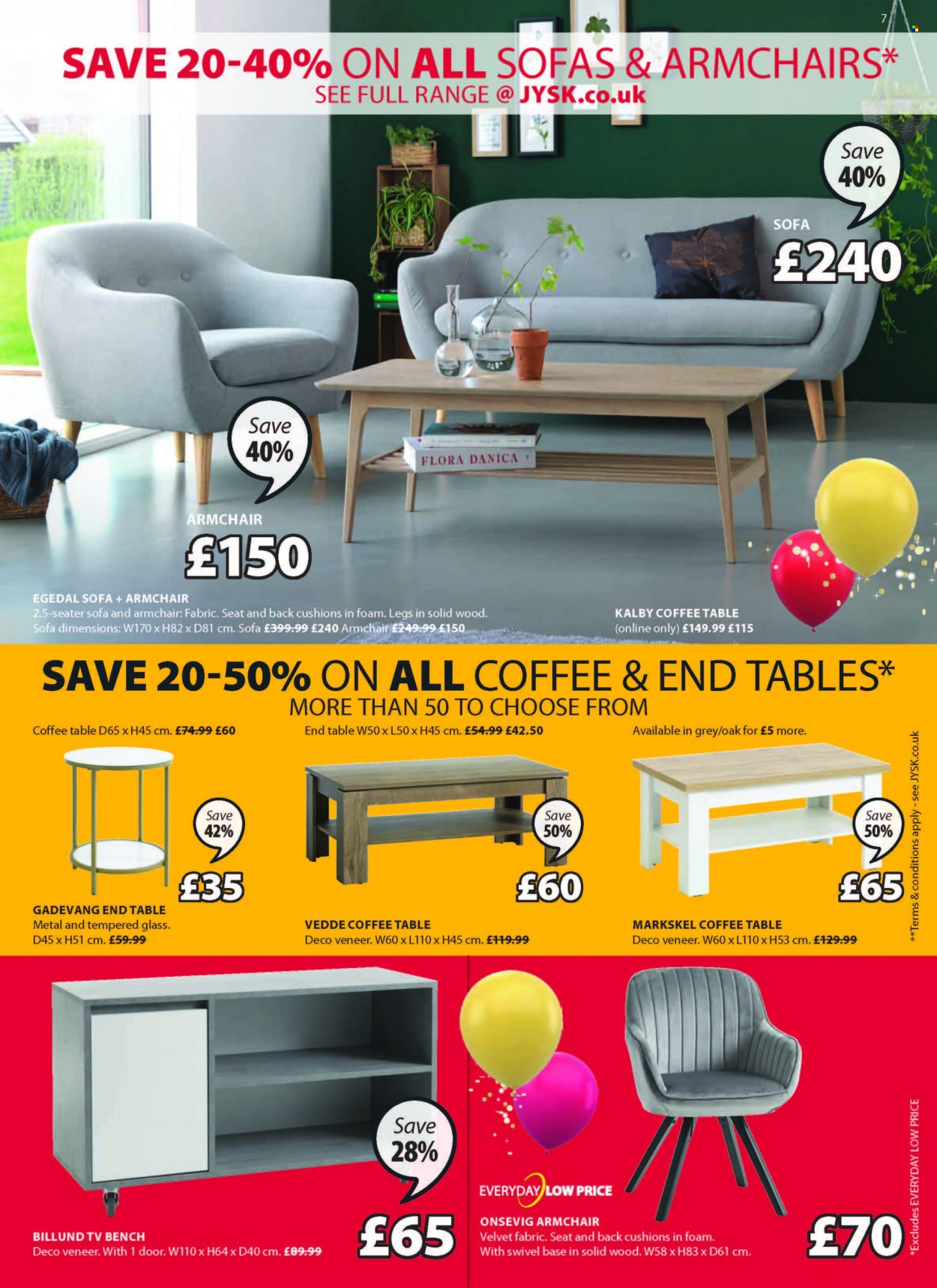 thumbnail - JYSK offer  - 07/10/2021 - 20/10/2021 - Sales products - bench, arm chair, sofa, coffee table, end table, tv bench, cushion. Page 7.