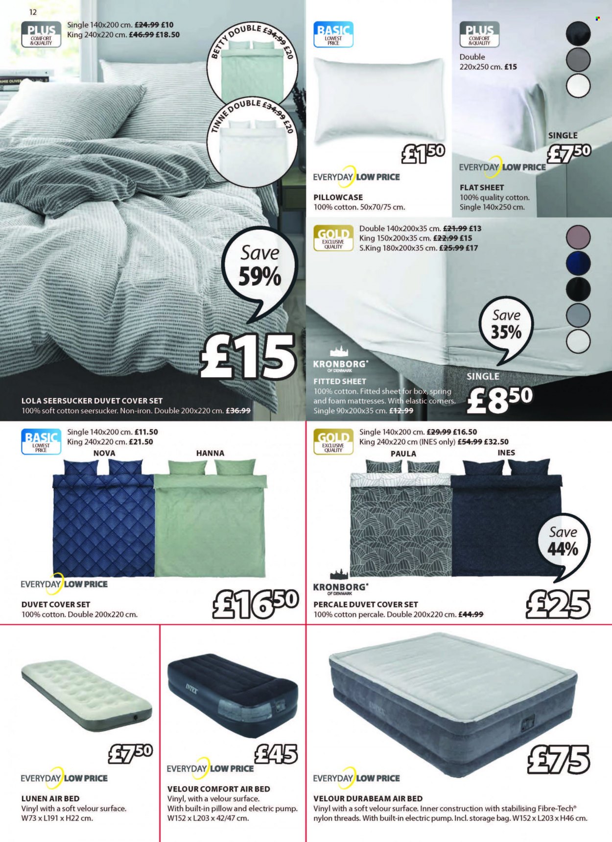 thumbnail - JYSK offer  - 07/10/2021 - 20/10/2021 - Sales products - bed, mattress, Kronborg, duvet, pillow, pillowcase, quilt cover set. Page 12.