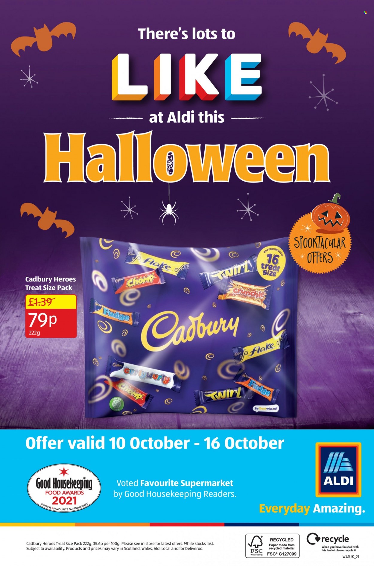 thumbnail - Aldi offer  - 10/10/2021 - 17/10/2021 - Sales products - fudge, Cadbury, paper, Halloween. Page 28.