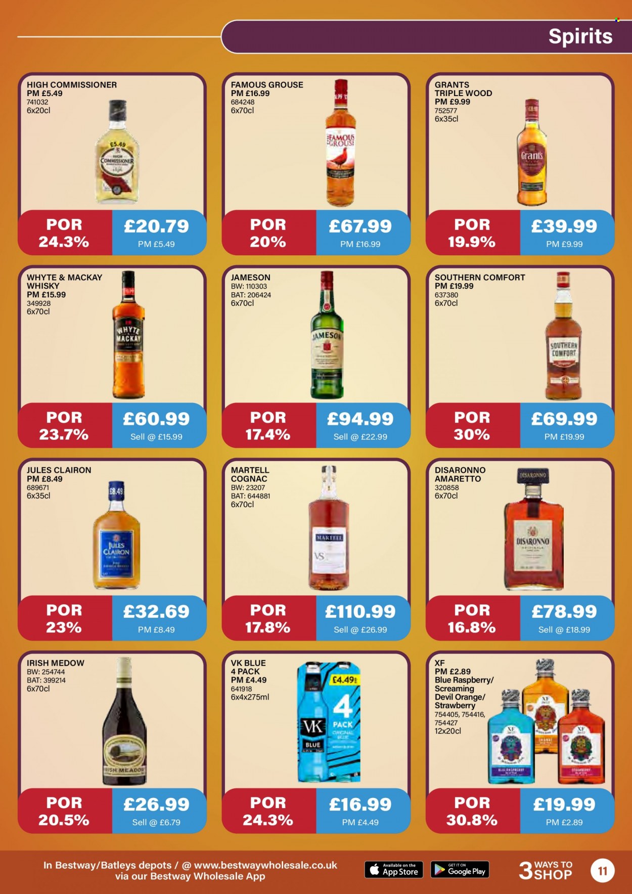 thumbnail - Bestway offer  - 08/10/2021 - 04/11/2021 - Sales products - oranges, Amaretto, cognac, Jameson, Grant's, whisky. Page 11.