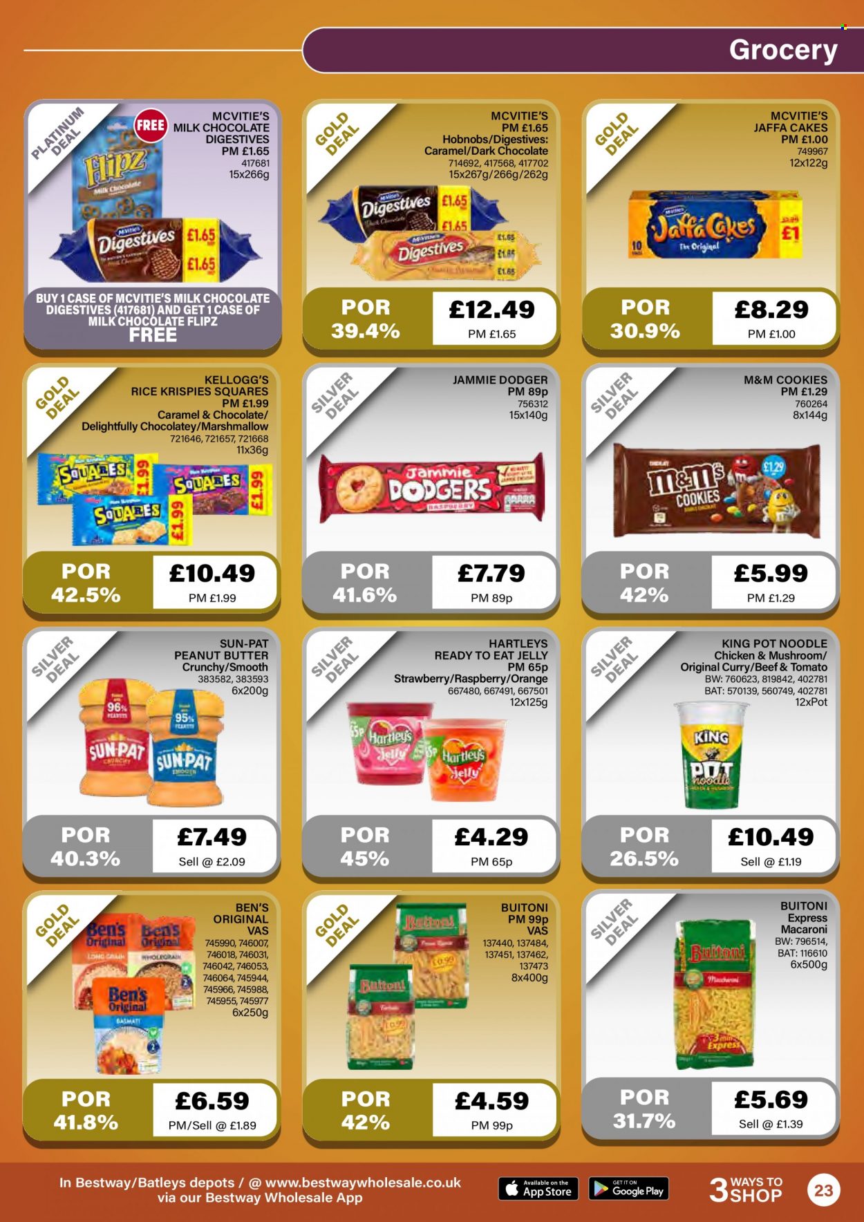 thumbnail - Bestway offer  - 08/10/2021 - 04/11/2021 - Sales products - oranges, cake, noodles, macaroni, Buitoni, cookies, marshmallows, milk chocolate, chocolate, M&M's, jelly, Kellogg's, dark chocolate, Rice Krispies, caramel, peanut butter, pot. Page 23.