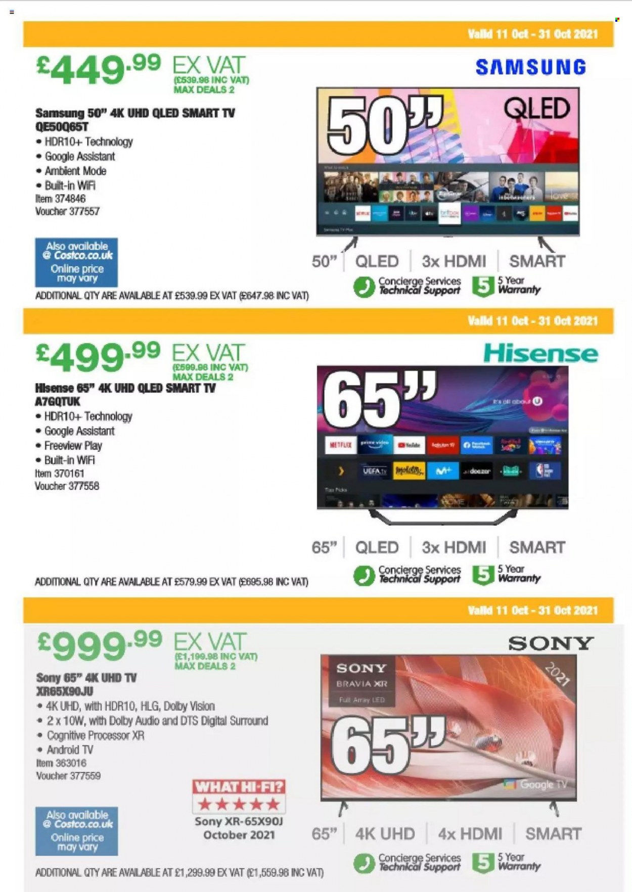 thumbnail - Costco offer  - 11/10/2021 - 31/10/2021 - Sales products - Samsung, Sony, 4K UHD TV, Android TV, smart tv, UHD TV, Hisense, TV. Page 2.