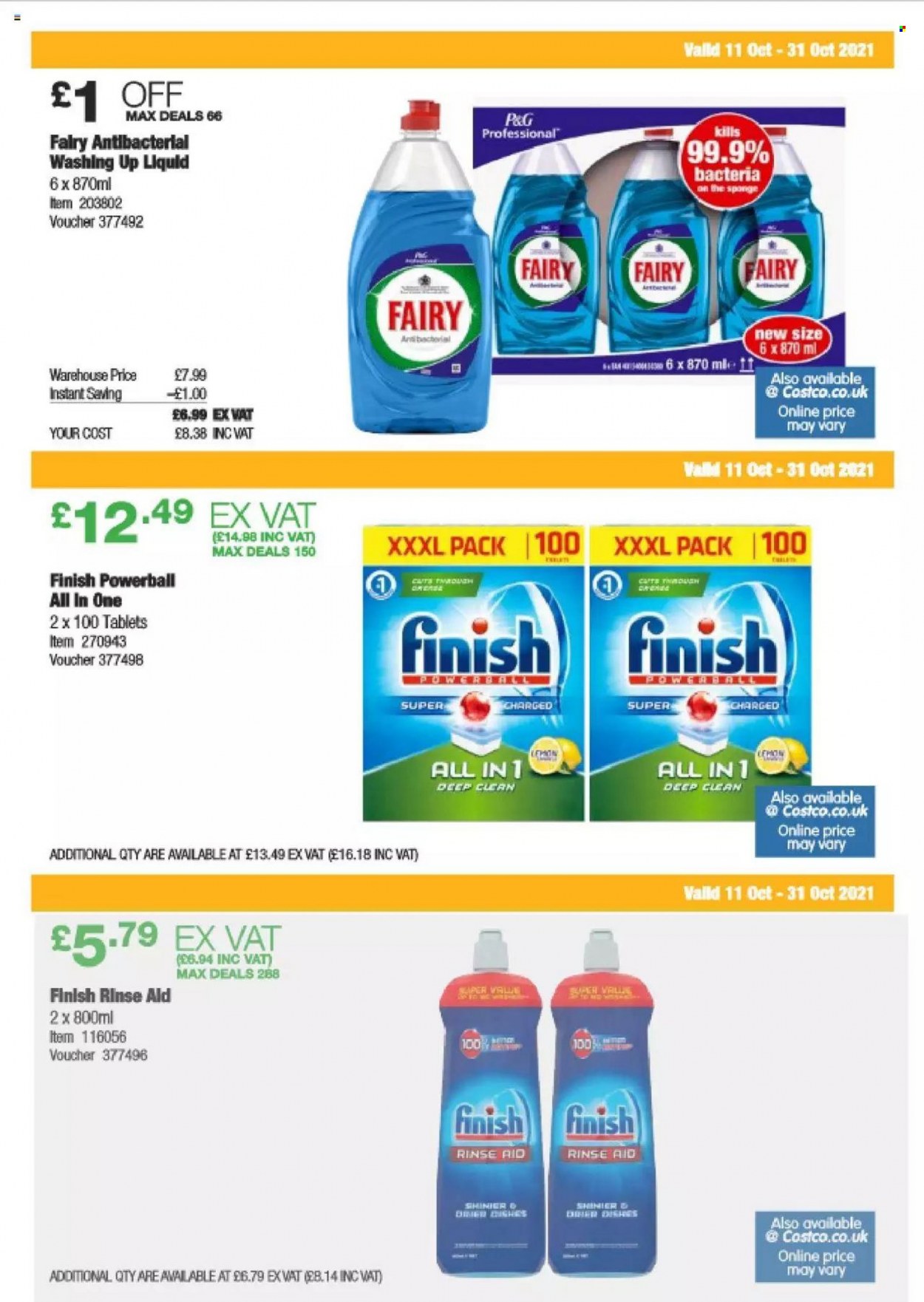 thumbnail - Costco offer  - 11/10/2021 - 31/10/2021 - Sales products - Fairy, Finish Powerball, sponge, pen. Page 9.