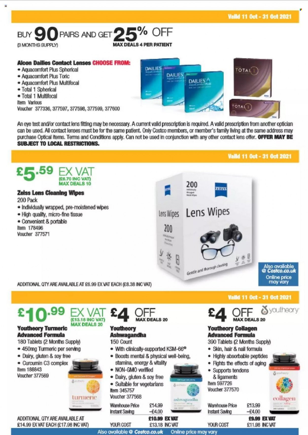 thumbnail - Costco offer  - 11/10/2021 - 31/10/2021 - Sales products - turmeric, cleansing wipes, wipes, tissues, lens wipes, lenses, contact lenses. Page 12.