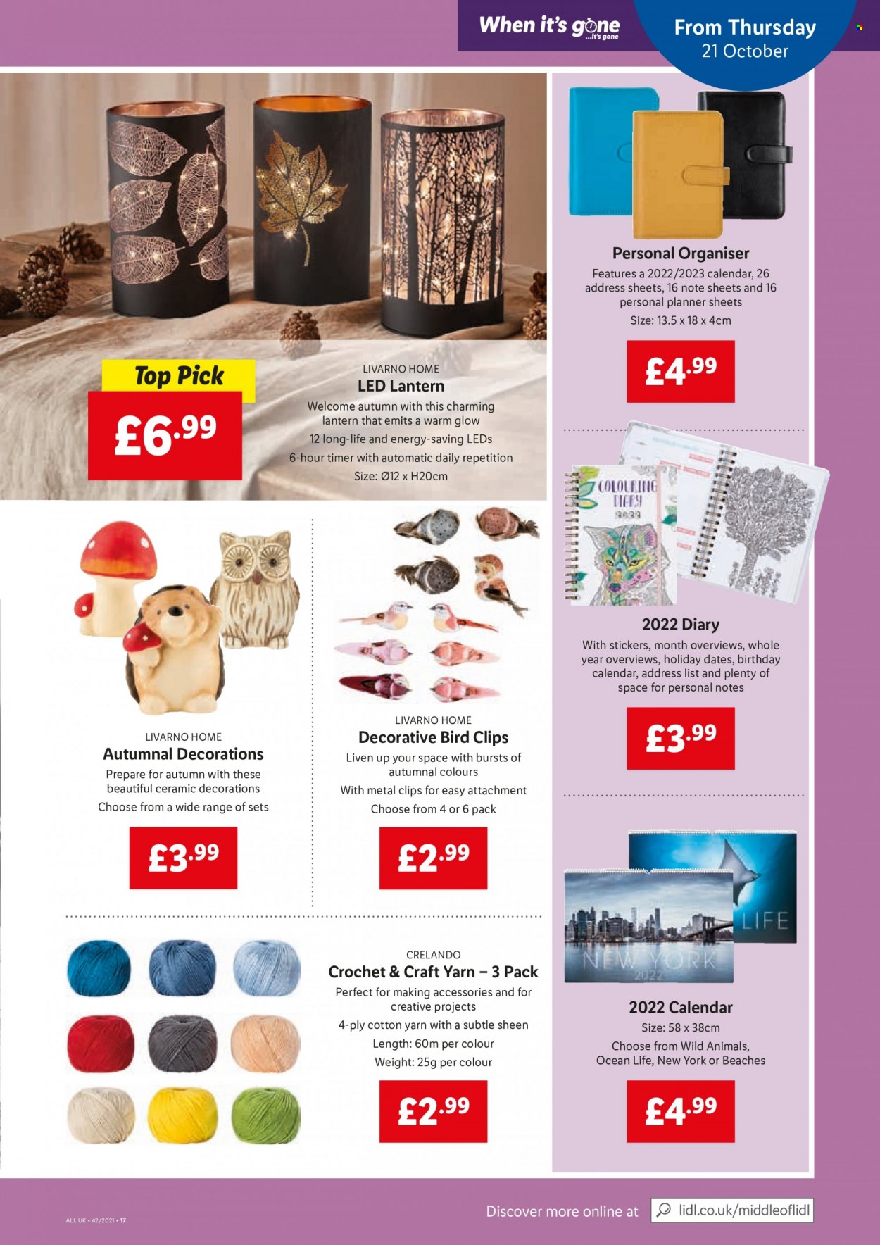 thumbnail - Lidl offer  - 21/10/2021 - 27/10/2021 - Sales products - lantern, Plenty, calendar, diary. Page 19.