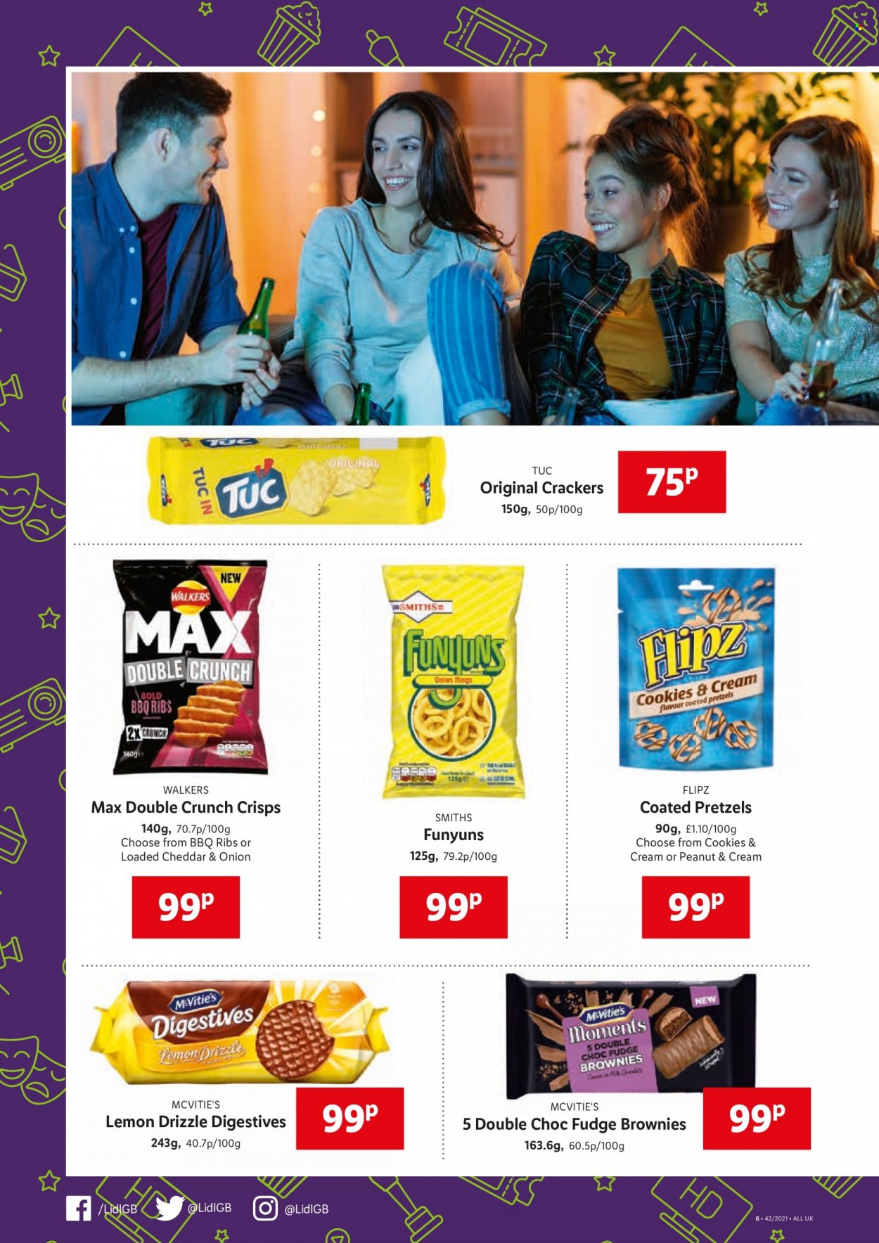 thumbnail - Lidl offer  - 21/10/2021 - 27/10/2021 - Sales products - pretzels, brownies, cheddar, cheese, fudge, crackers, Moments. Page 4.