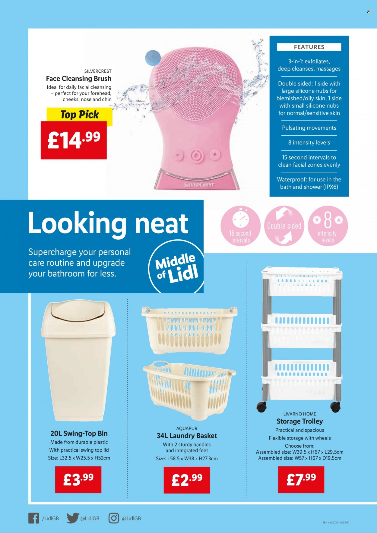 thumbnail - Lidl offer  - 21/10/2021 - 27/10/2021 - Sales products - trolley, SilverCrest, basket, bin, brush, lid. Page 18.