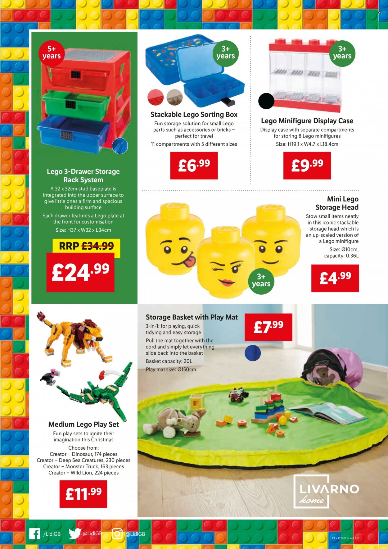 thumbnail - Lidl offer  - 21/10/2021 - 27/10/2021 - Sales products - Monster, basket, storage basket, LEGO, play set, minifigure, dinosaur. Page 22.