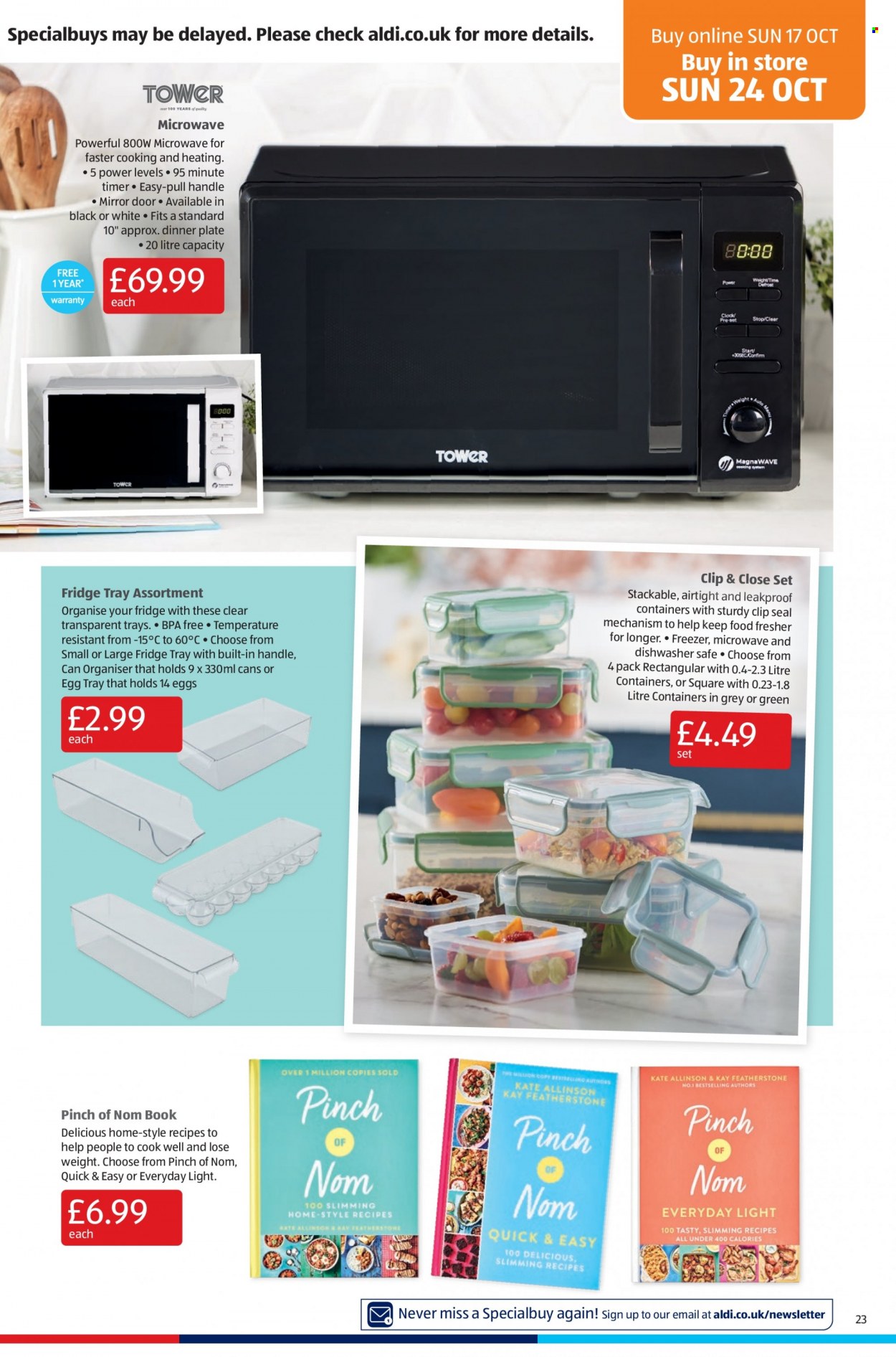 thumbnail - Aldi offer  - 17/10/2021 - 24/10/2021 - Sales products - tray, plate, dinner plate, deco strips, book, microwave, mirror. Page 23.