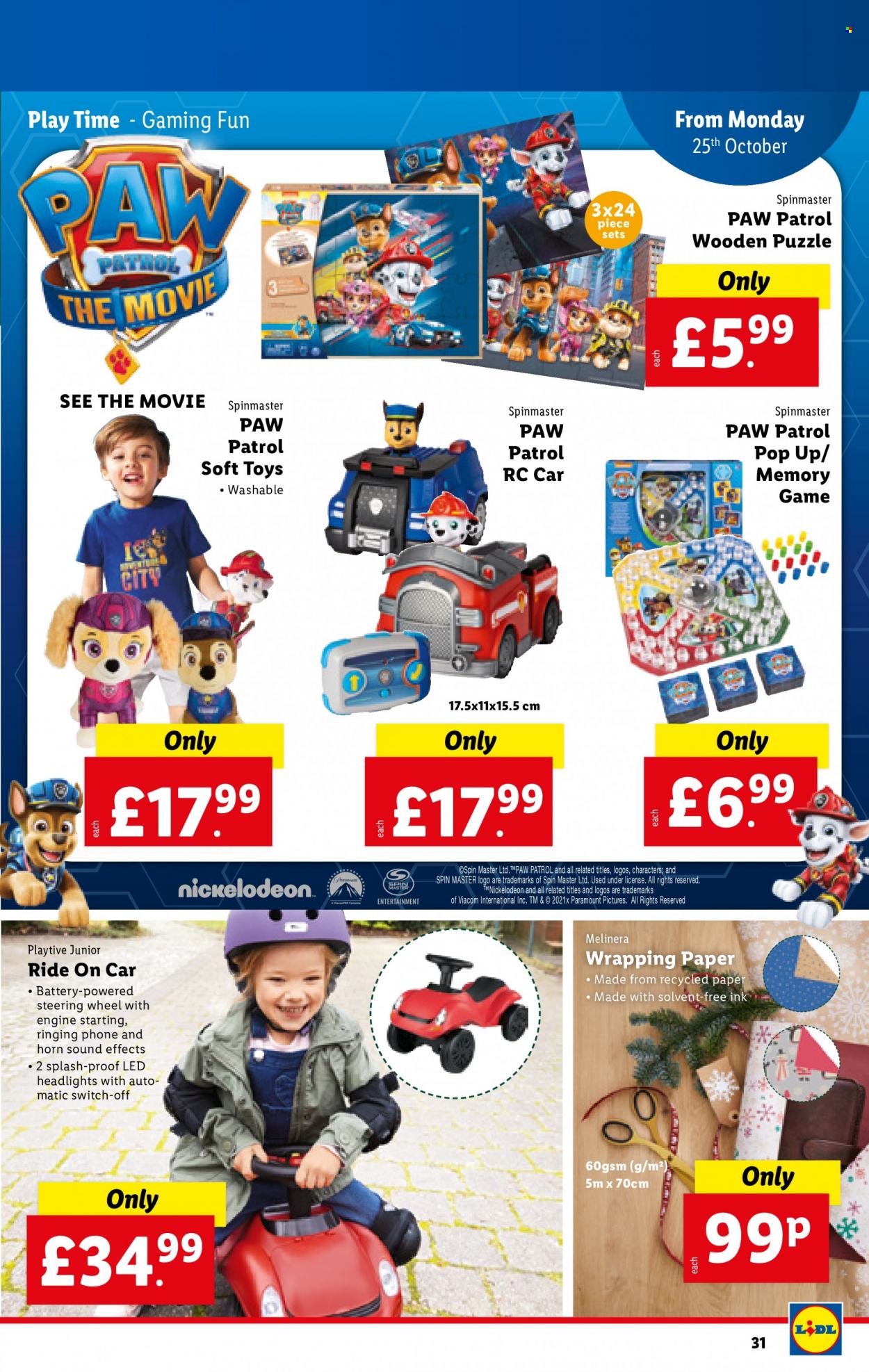 thumbnail - Lidl offer  - 21/10/2021 - 27/10/2021 - Sales products - Paw Patrol, switch, wrapping paper, toys, puzzle. Page 31.