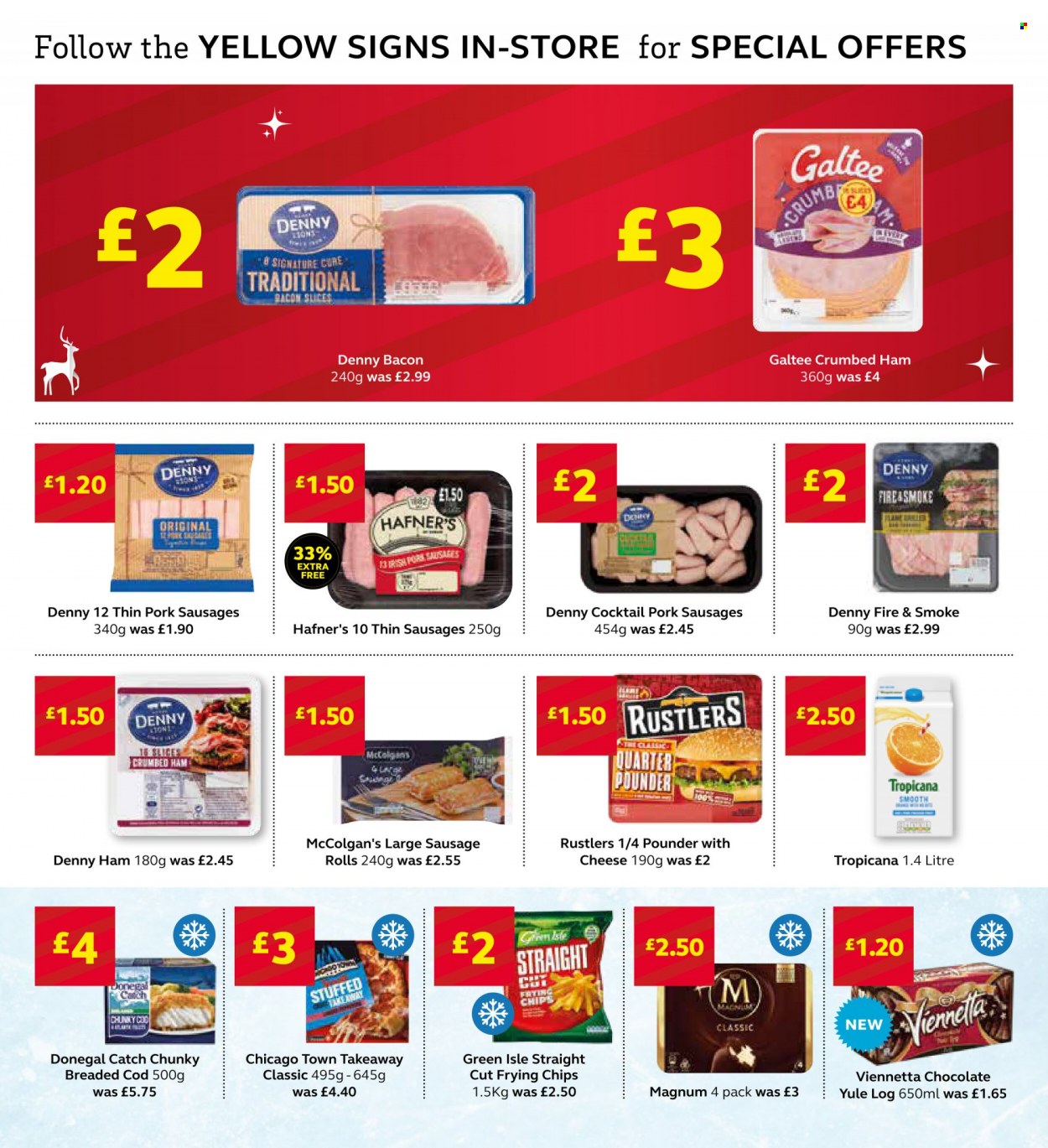 thumbnail - SuperValu offer  - 08/11/2021 - 04/12/2021 - Sales products - sausage rolls, cod, bacon, ham, sausage, cheese, Magnum, Donegal Catch, chocolate, chips. Page 4.