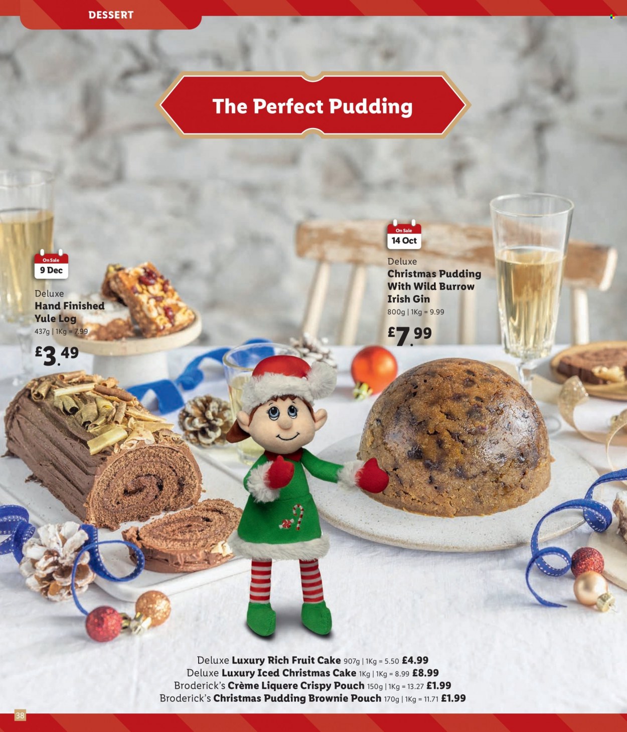 thumbnail - Lidl offer  - Sales products - cake, brownies, christmas cake, pudding, gin. Page 38.