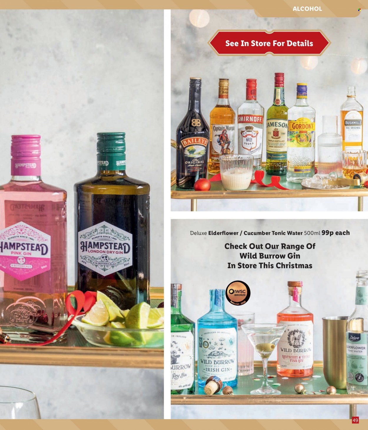 thumbnail - Lidl offer  - Sales products - alcohol, tonic, gin, Smirnoff, vodka, Gordon's. Page 49.
