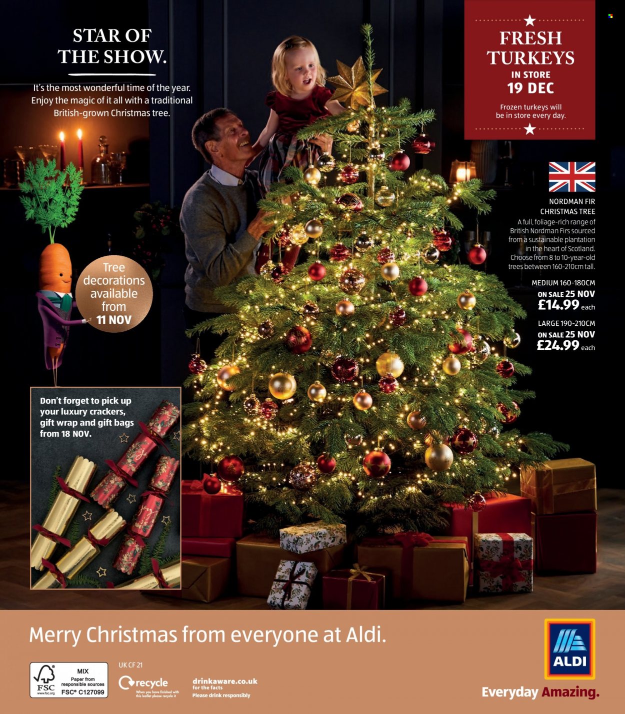 thumbnail - Aldi offer  - Sales products - turkey, crackers, bag, gift wrap, christmas tree. Page 52.