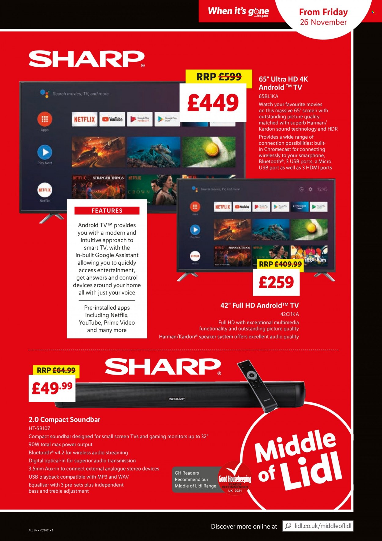 thumbnail - Lidl offer  - 25/11/2021 - 01/12/2021 - Sales products - ham, eggs, Rin, Sharp, sound bar, speaker, Google Chromecast, watch. Page 3.